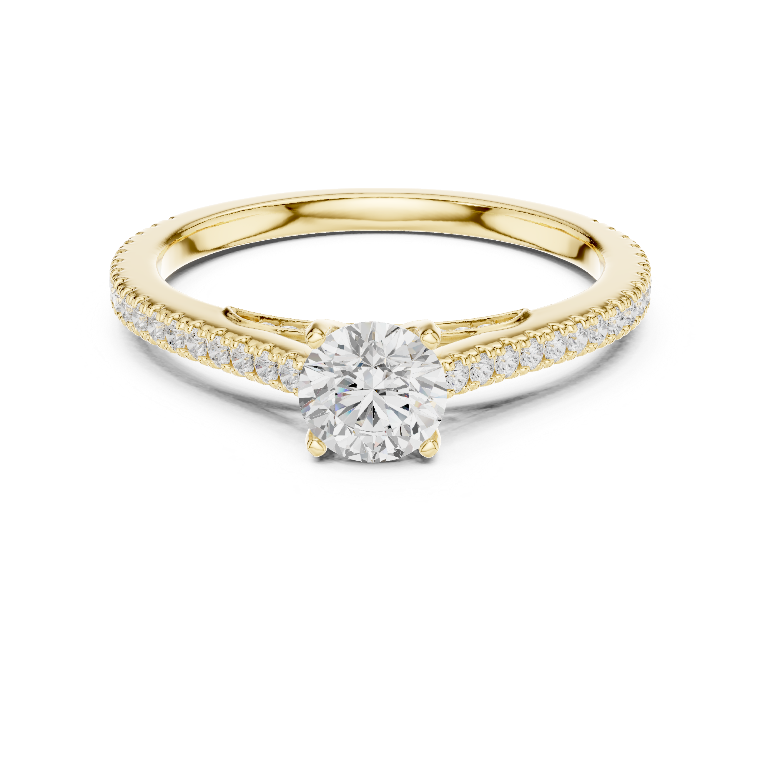 Minimalist Pavé Diamond Engagement Ring – Round Solitaire Cathedral Ring