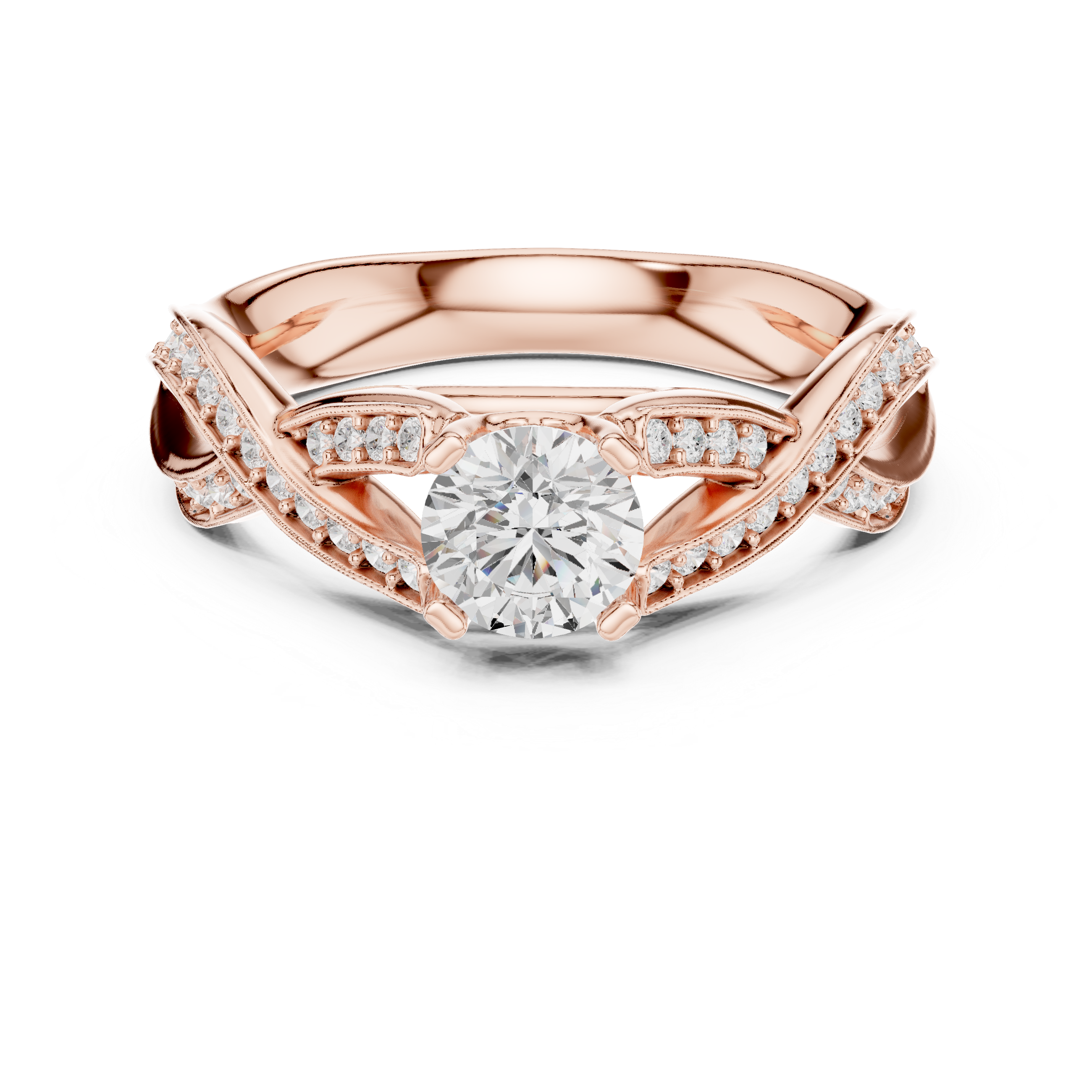 Infinity Twist Diamond Engagement Ring – Round Solitaire Pavé Bridal Ring