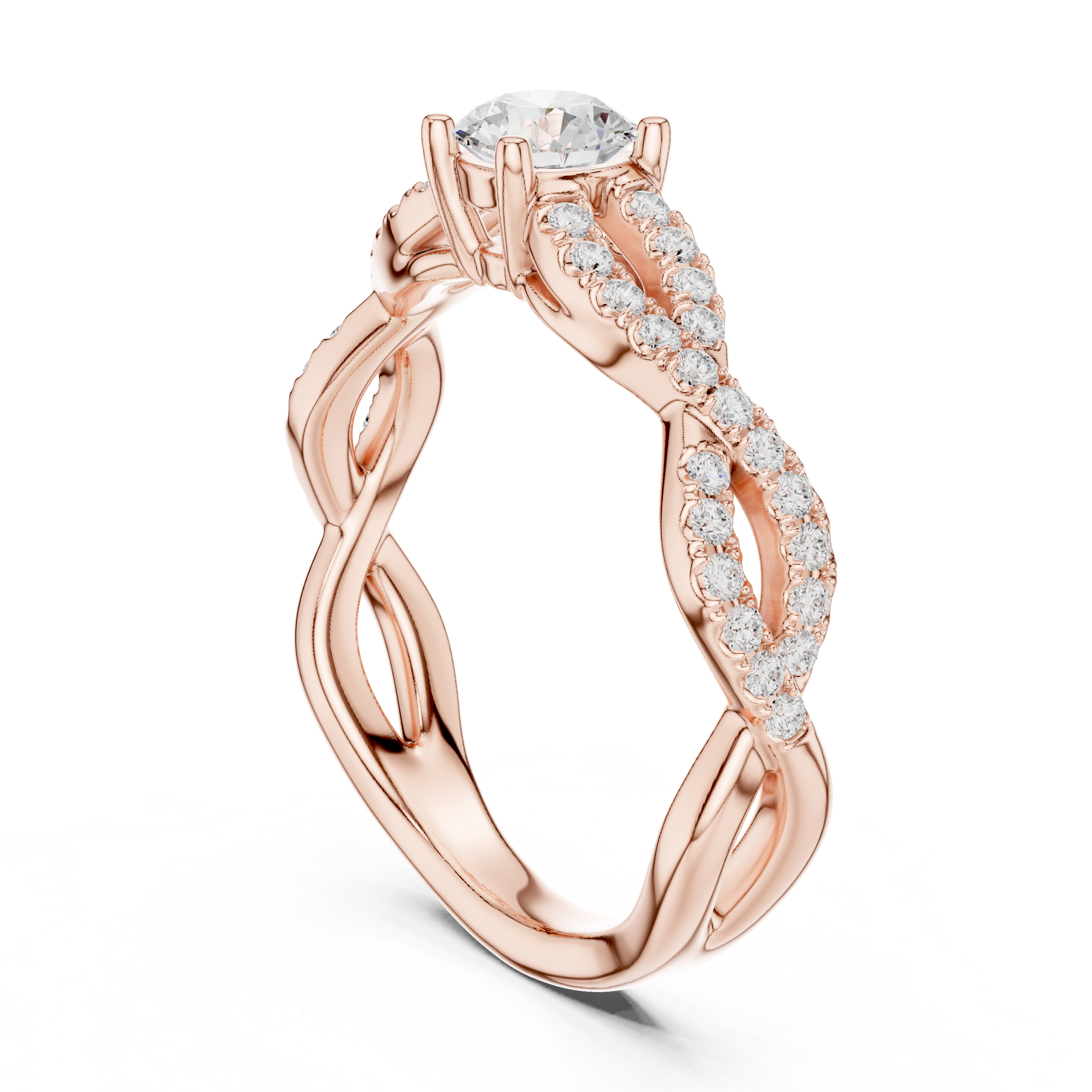 Twisted Infinity Diamond Engagement Ring – Round Solitaire Pavé Promise Ring