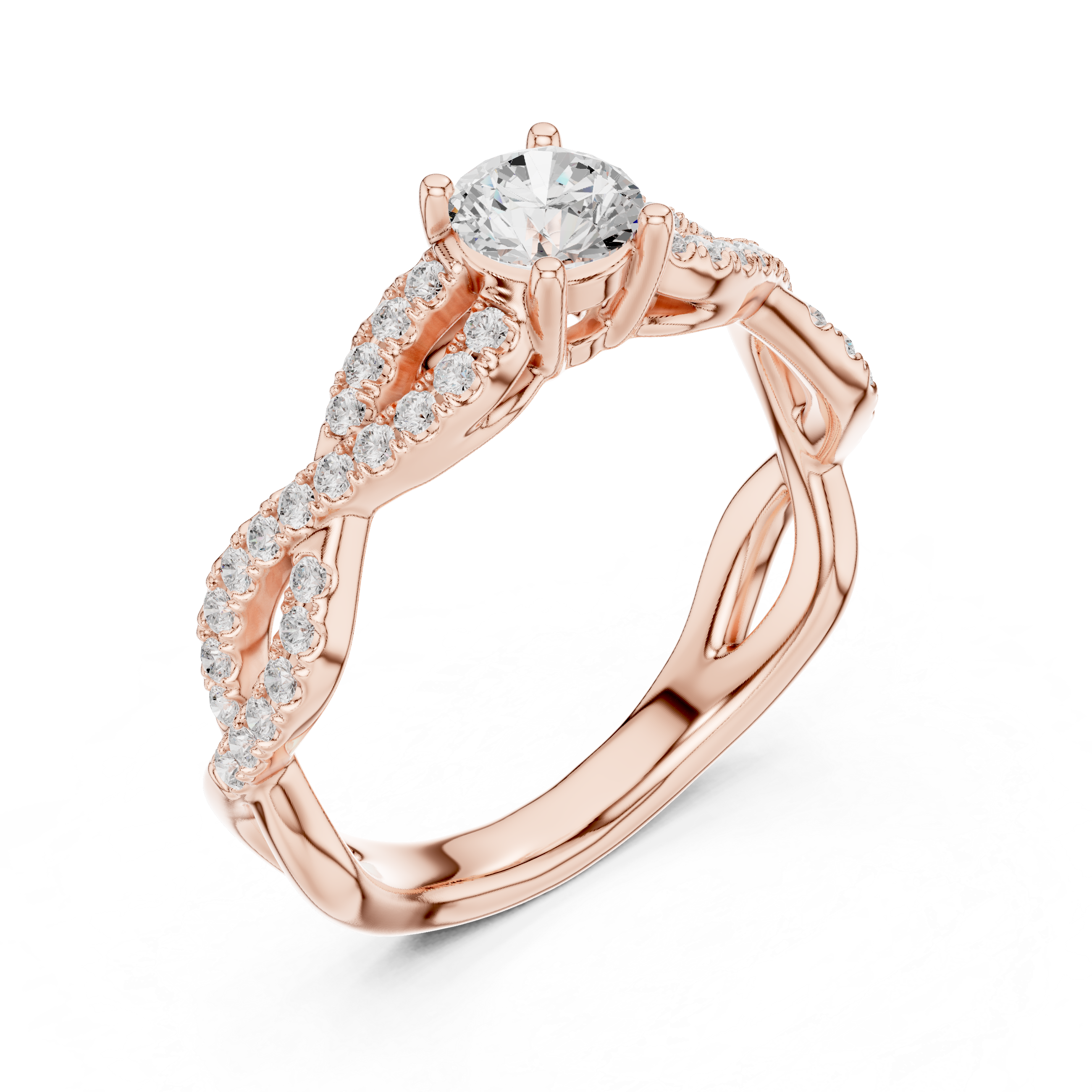 Twisted Infinity Diamond Engagement Ring – Round Solitaire Pavé Promise Ring