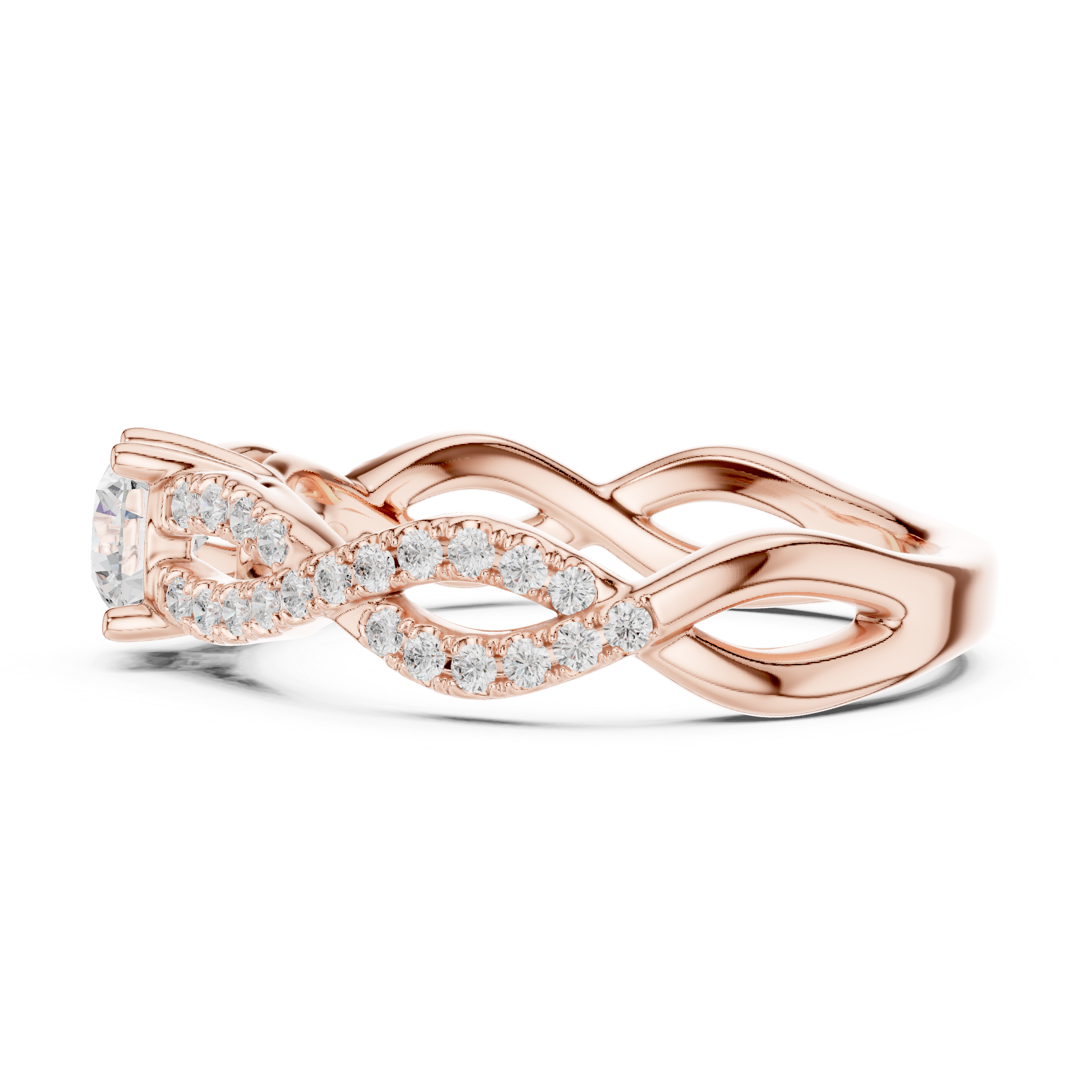 Twisted Infinity Diamond Engagement Ring – Round Solitaire Pavé Promise Ring