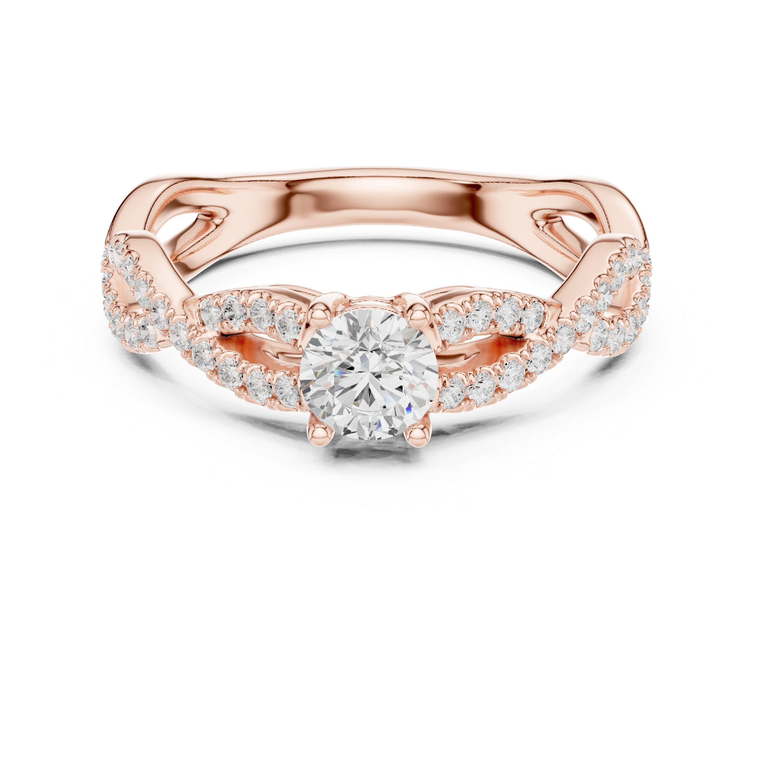 Twisted Infinity Diamond Engagement Ring – Round Solitaire Pavé Promise Ring