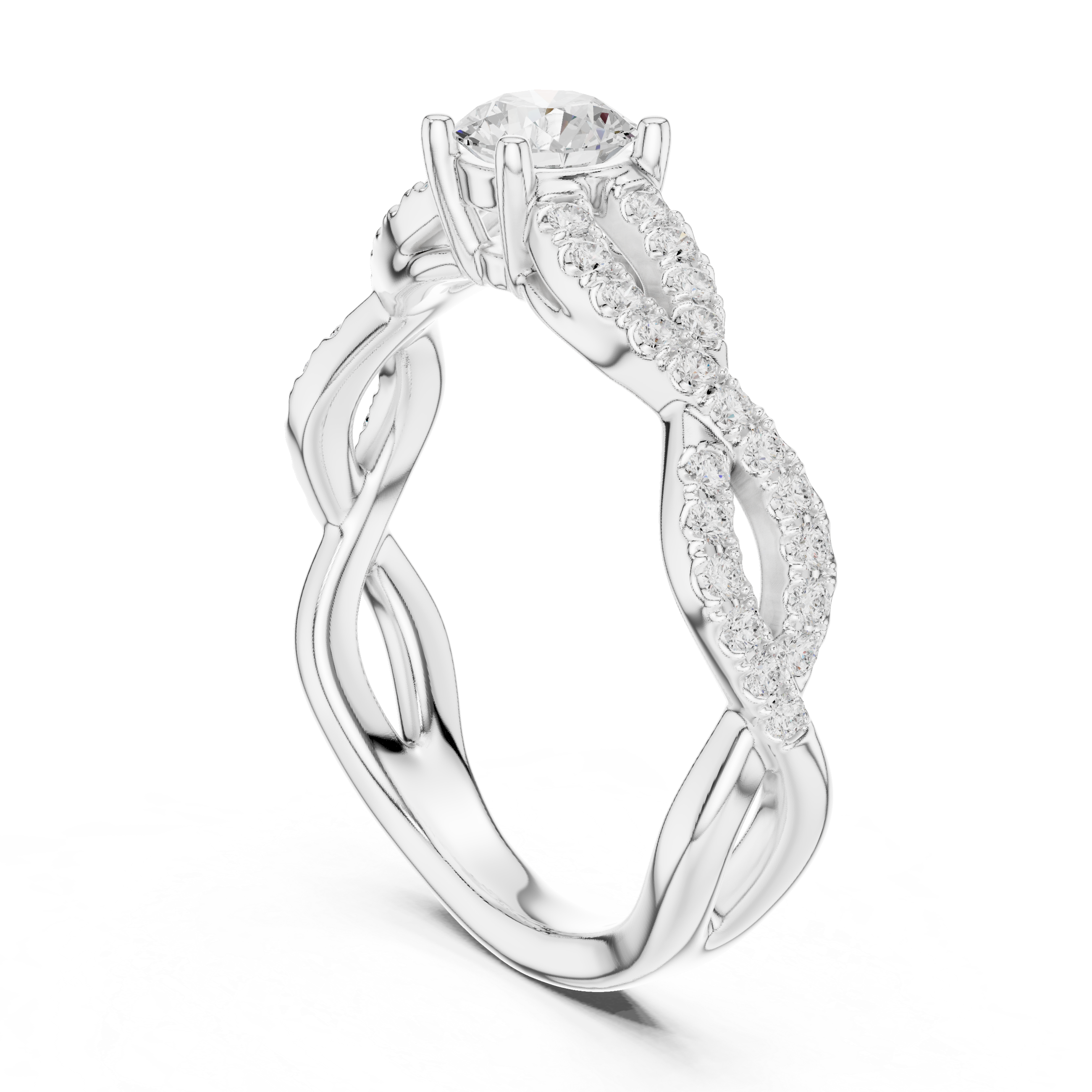 Twisted Infinity Diamond Engagement Ring – Round Solitaire Pavé Promise Ring