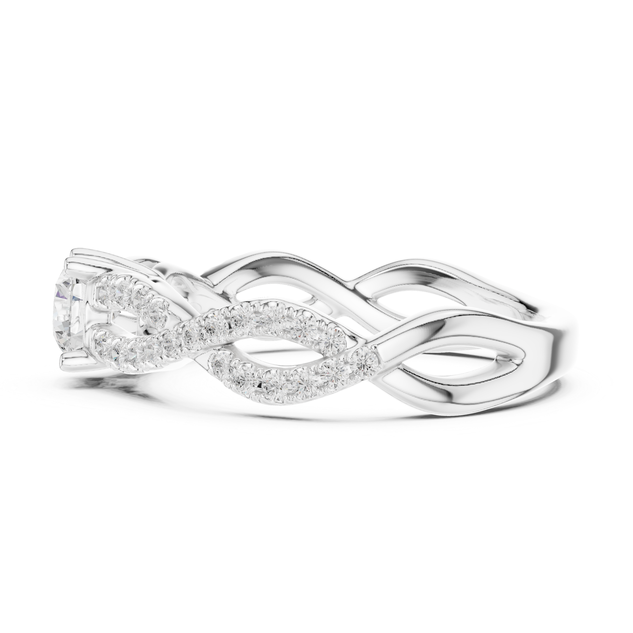 Twisted Infinity Diamond Engagement Ring – Round Solitaire Pavé Promise Ring