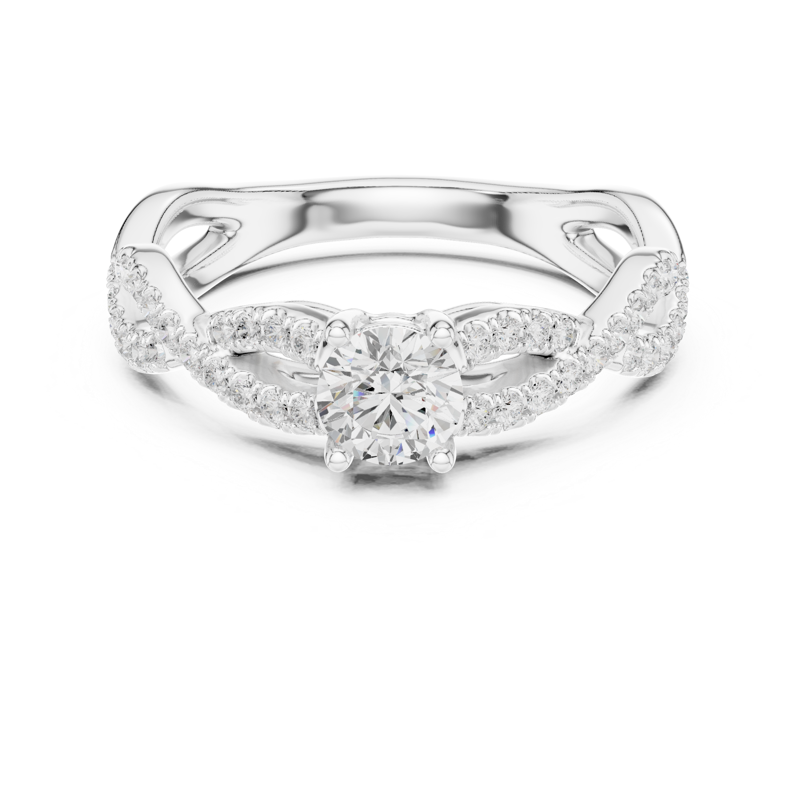 Twisted Infinity Diamond Engagement Ring – Round Solitaire Pavé Promise Ring