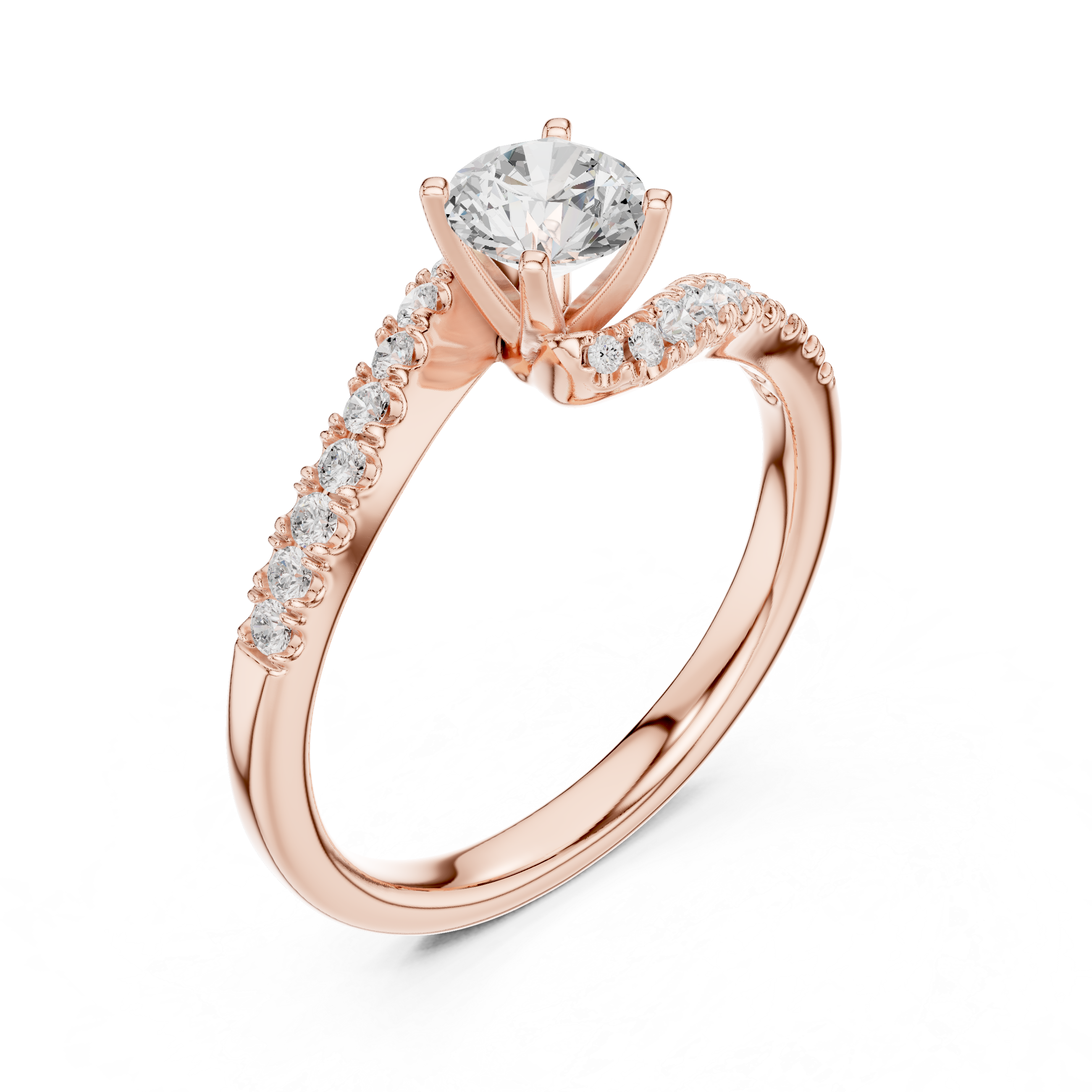 Twisted Pavé Diamond Engagement Ring – Round Solitaire Crossover Bridal Ring