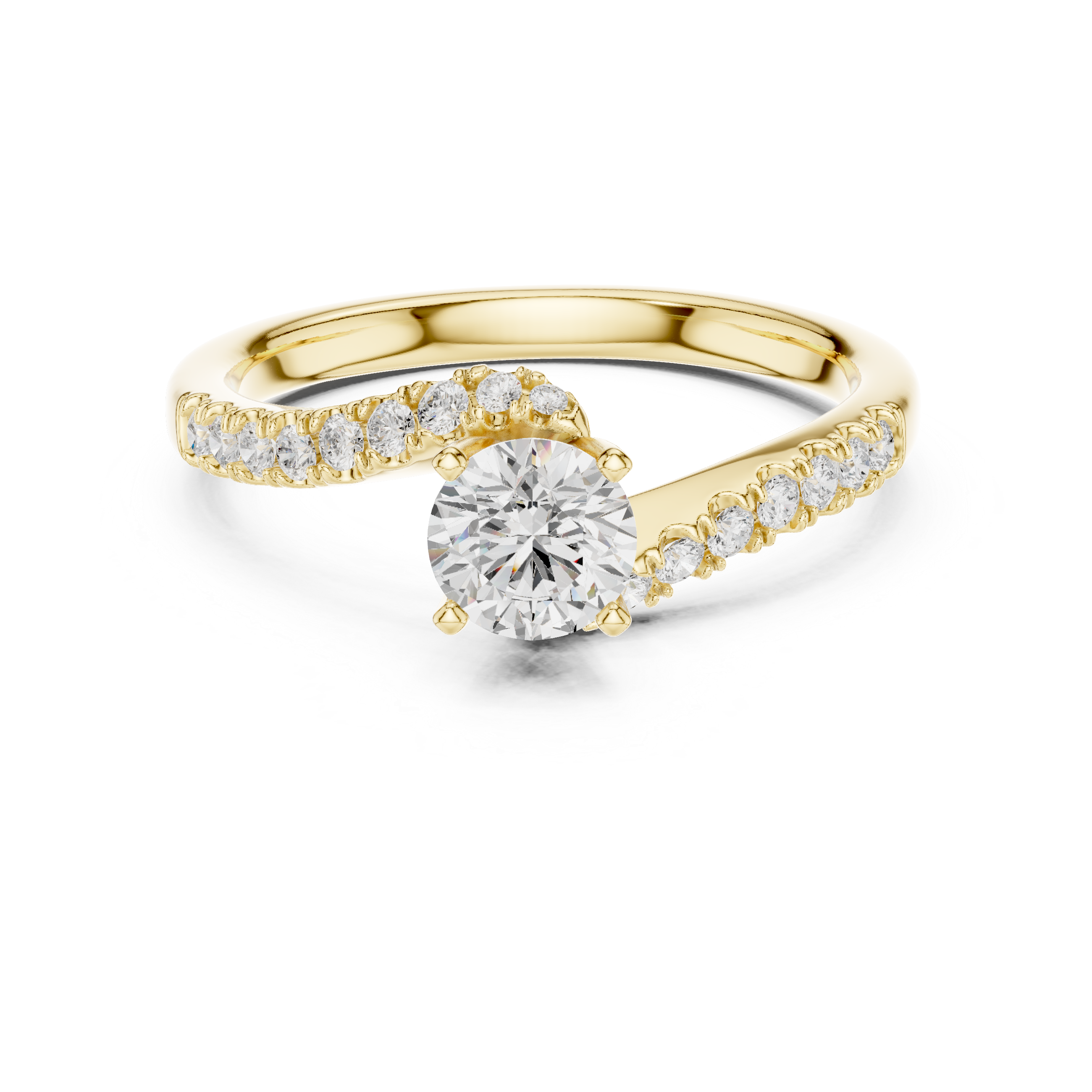 Twisted Pavé Diamond Engagement Ring – Round Solitaire Crossover Bridal Ring