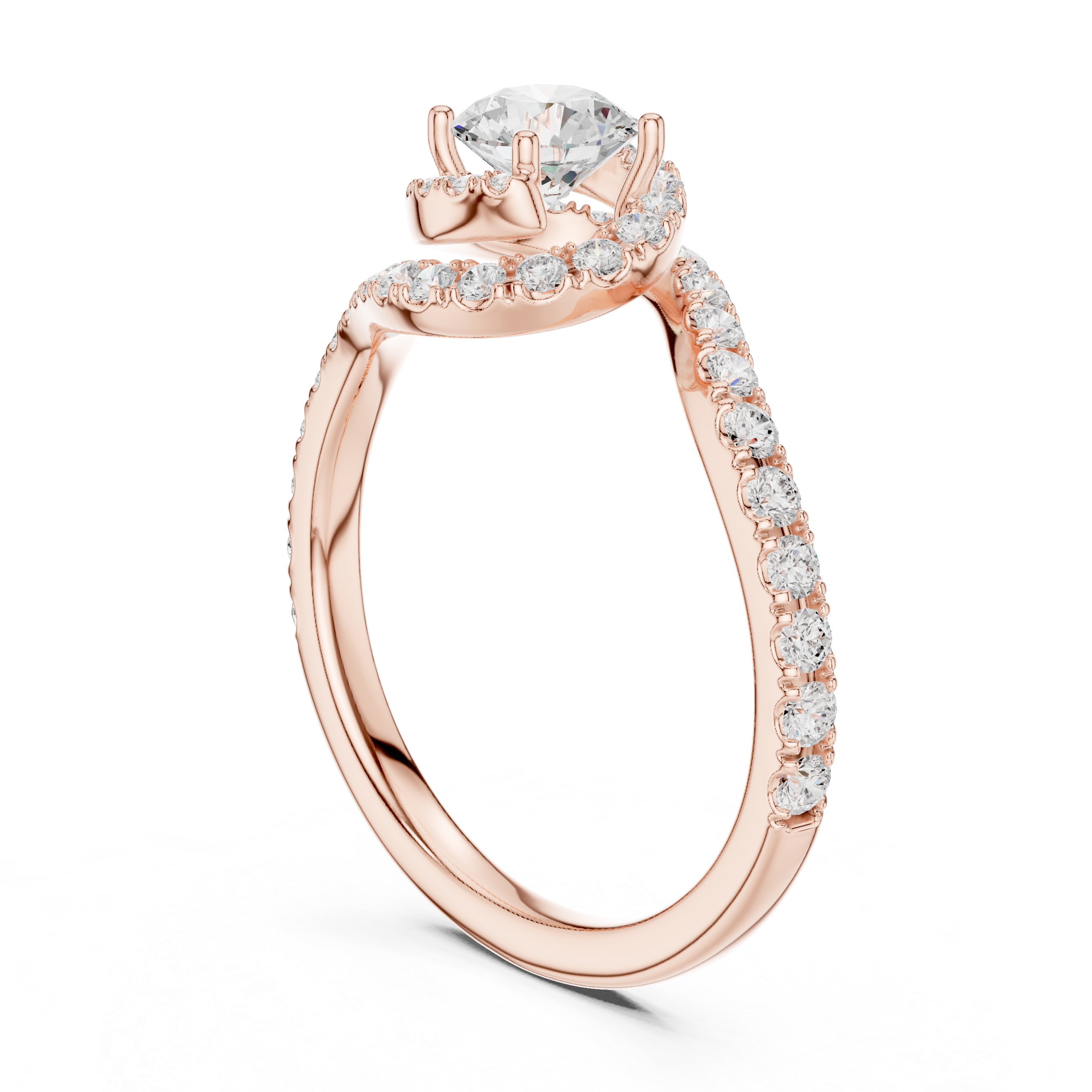 Twisted Halo Diamond Engagement Ring – Round Cut Pavé Swirl Bridal Ring