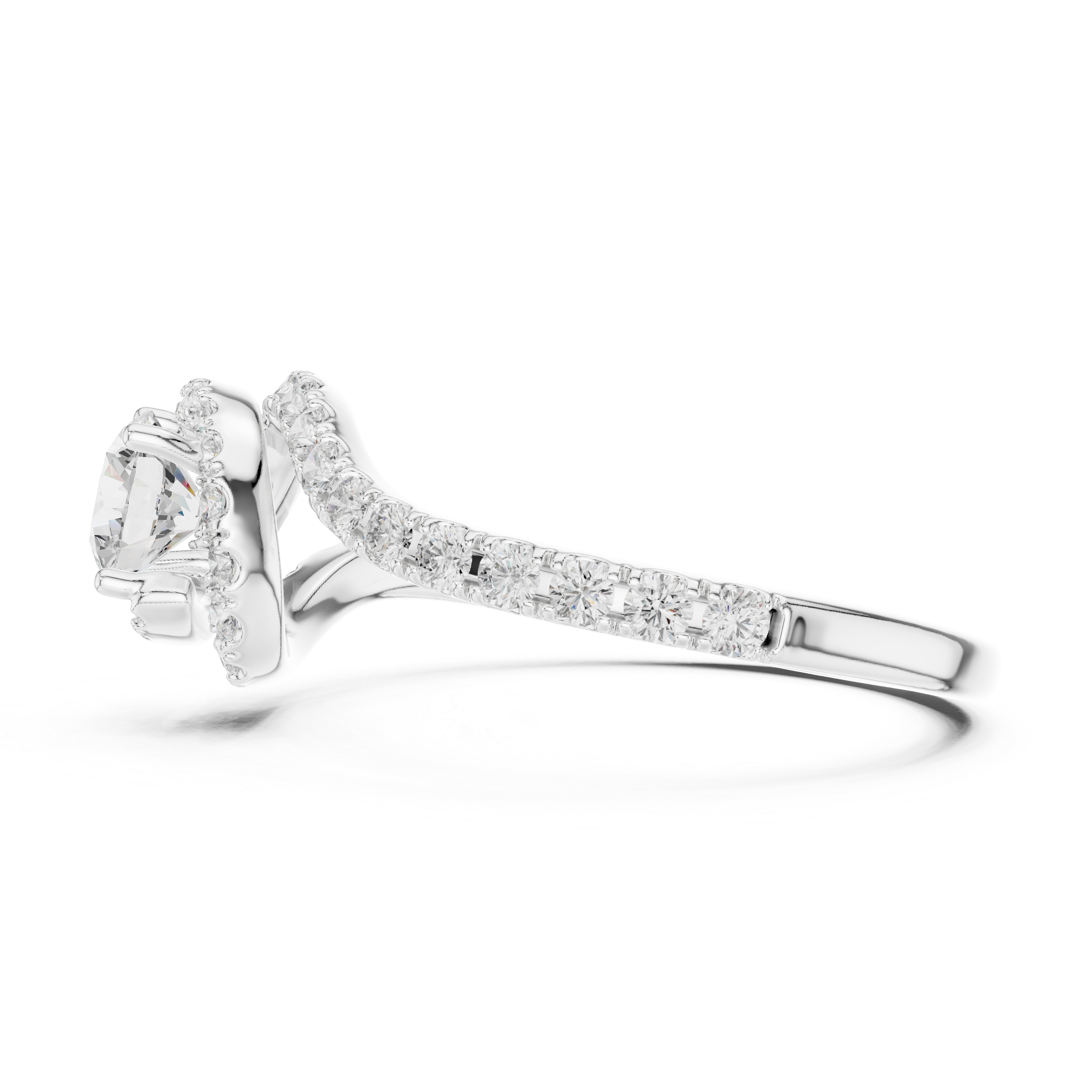 Twisted Halo Diamond Engagement Ring – Round Cut Pavé Swirl Bridal Ring