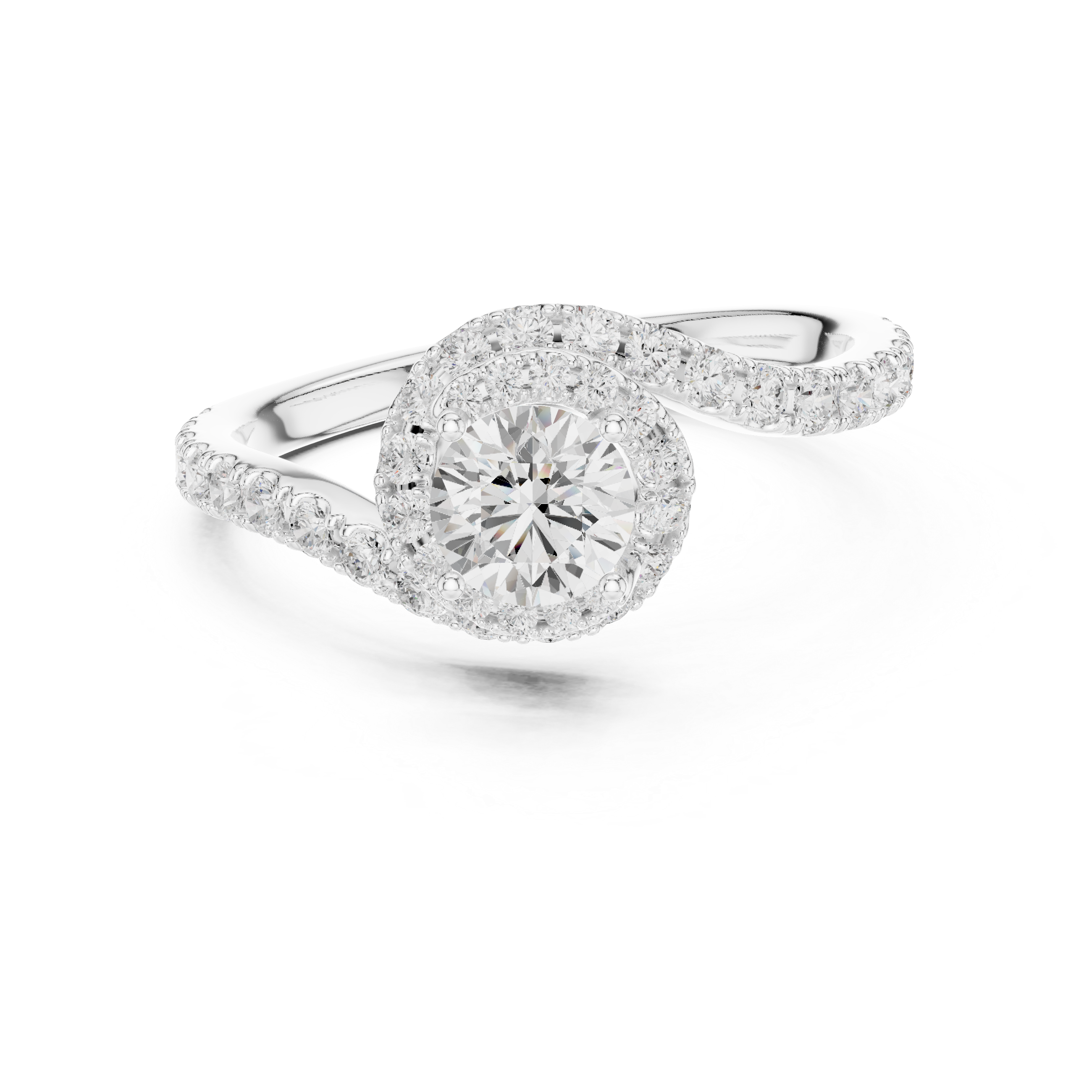 Twisted Halo Diamond Engagement Ring – Round Cut Pavé Swirl Bridal Ring