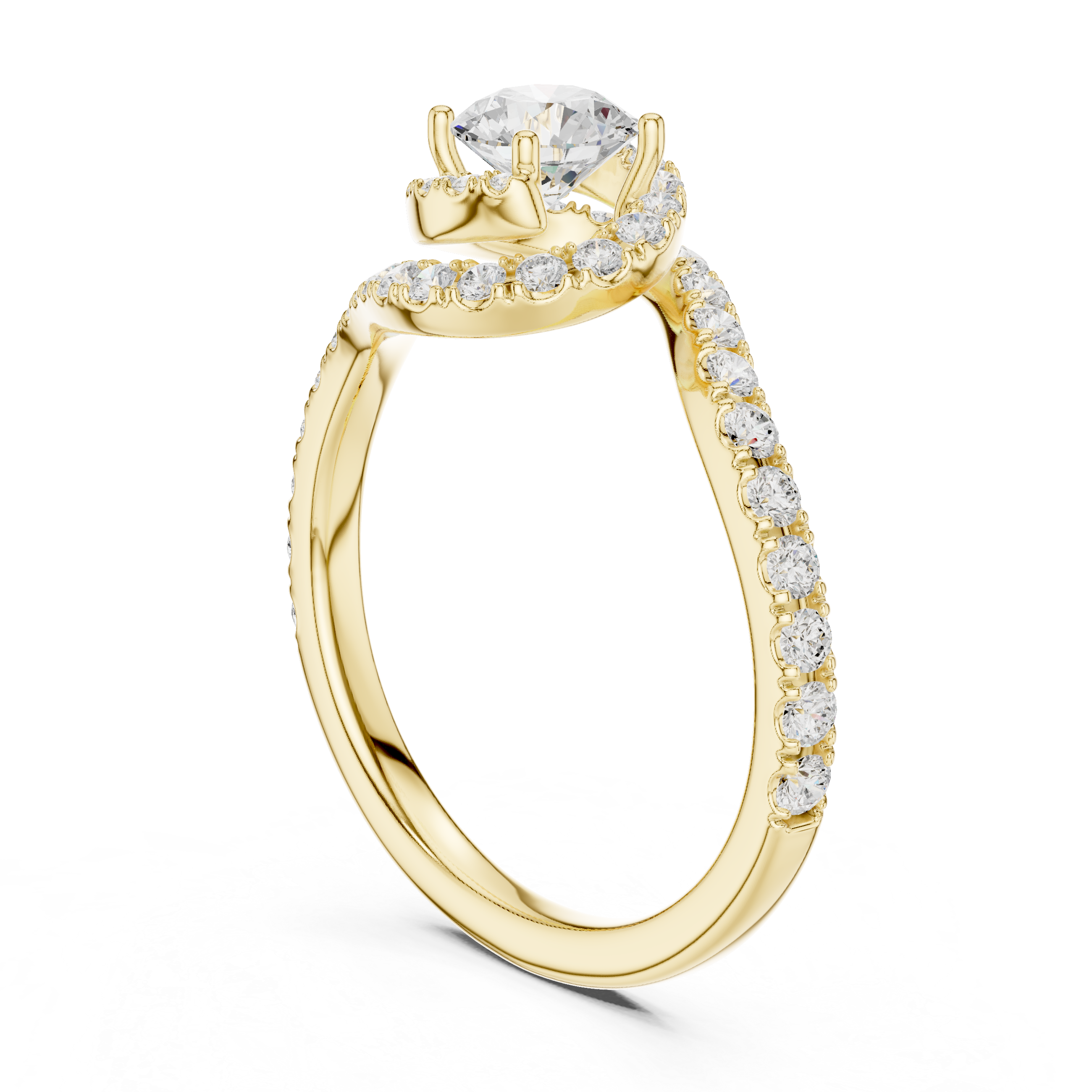 Twisted Halo Diamond Engagement Ring – Round Cut Pavé Swirl Bridal Ring