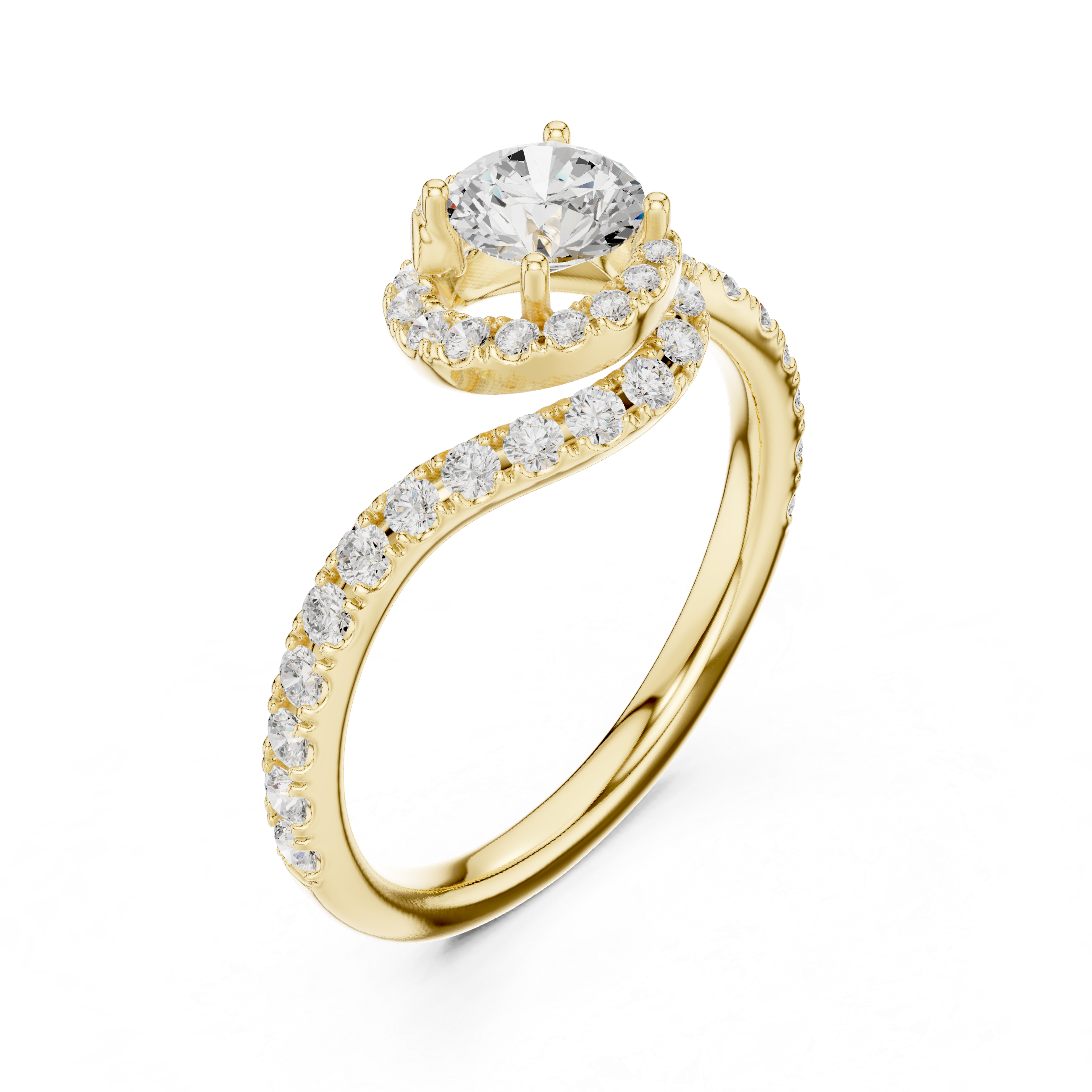 Twisted Halo Diamond Engagement Ring – Round Cut Pavé Swirl Bridal Ring