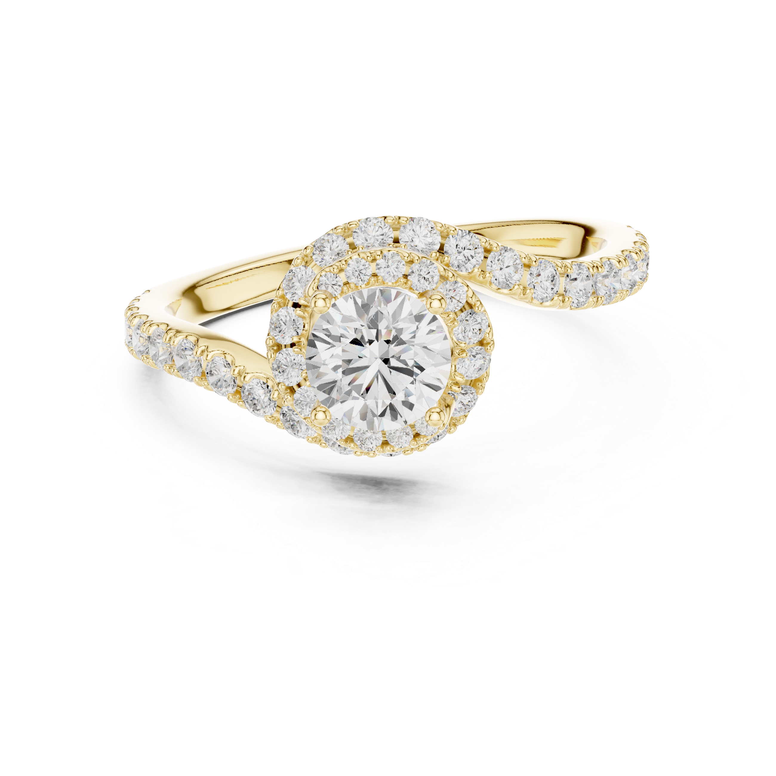 Twisted Halo Diamond Engagement Ring – Round Cut Pavé Swirl Bridal Ring