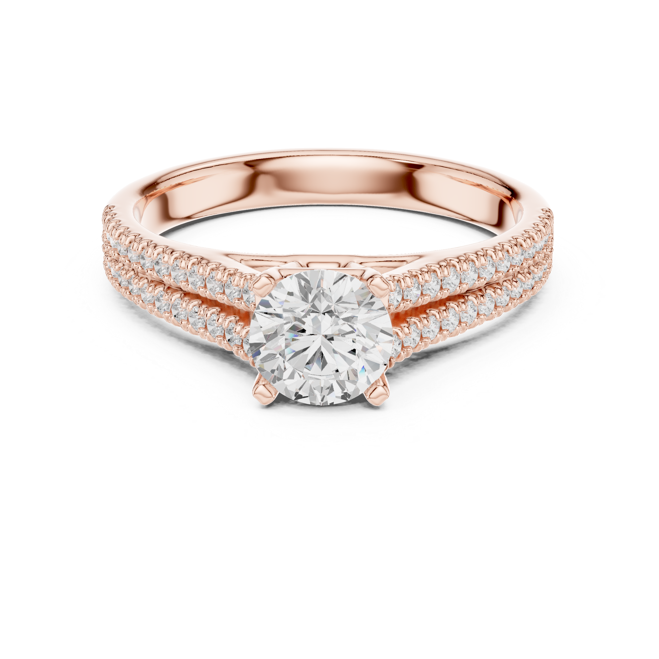 Triple Row Pavé Diamond Engagement Ring – Round Cut Cathedral Solitaire Bridal Ring