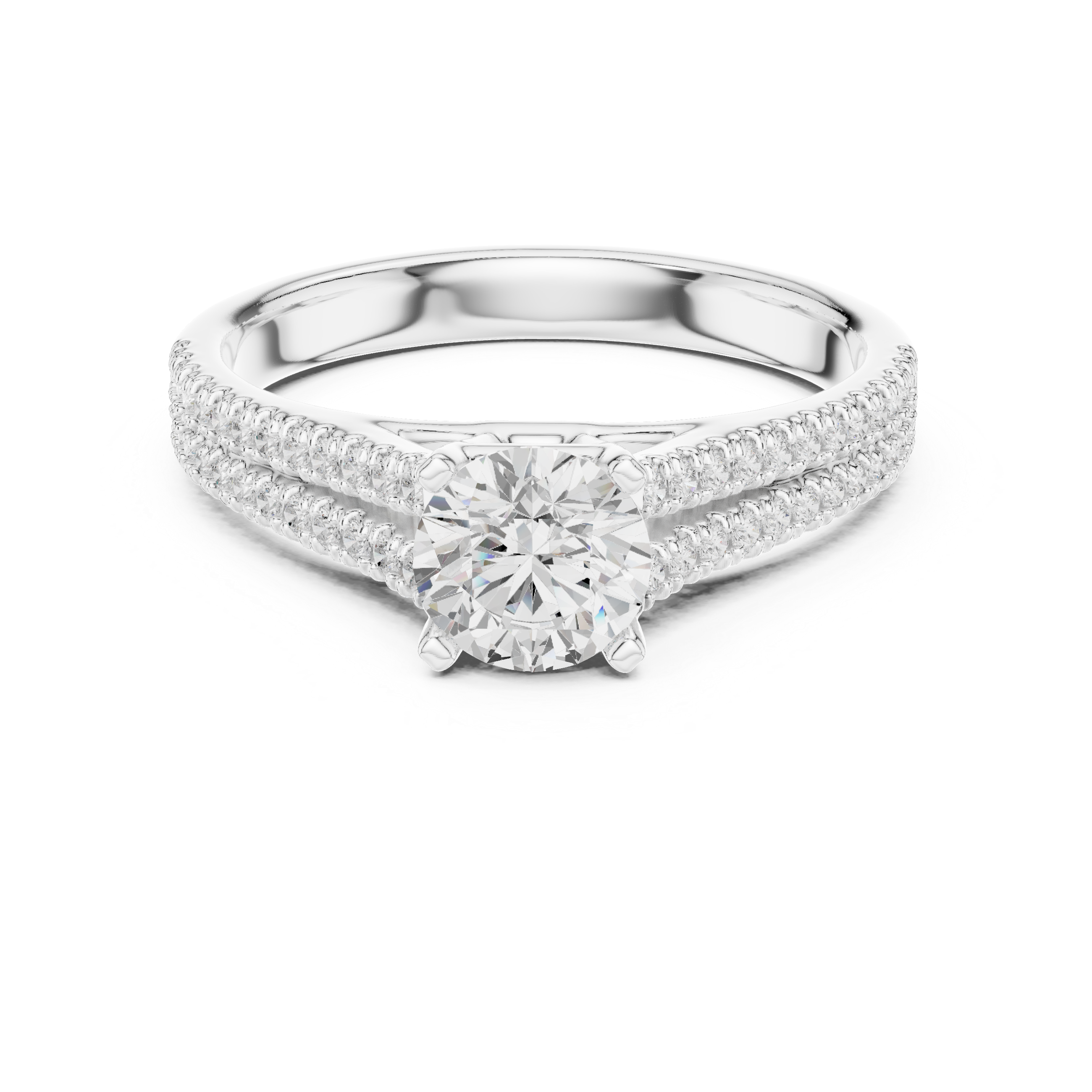 Triple Row Pavé Diamond Engagement Ring – Round Cut Cathedral Solitaire Bridal Ring