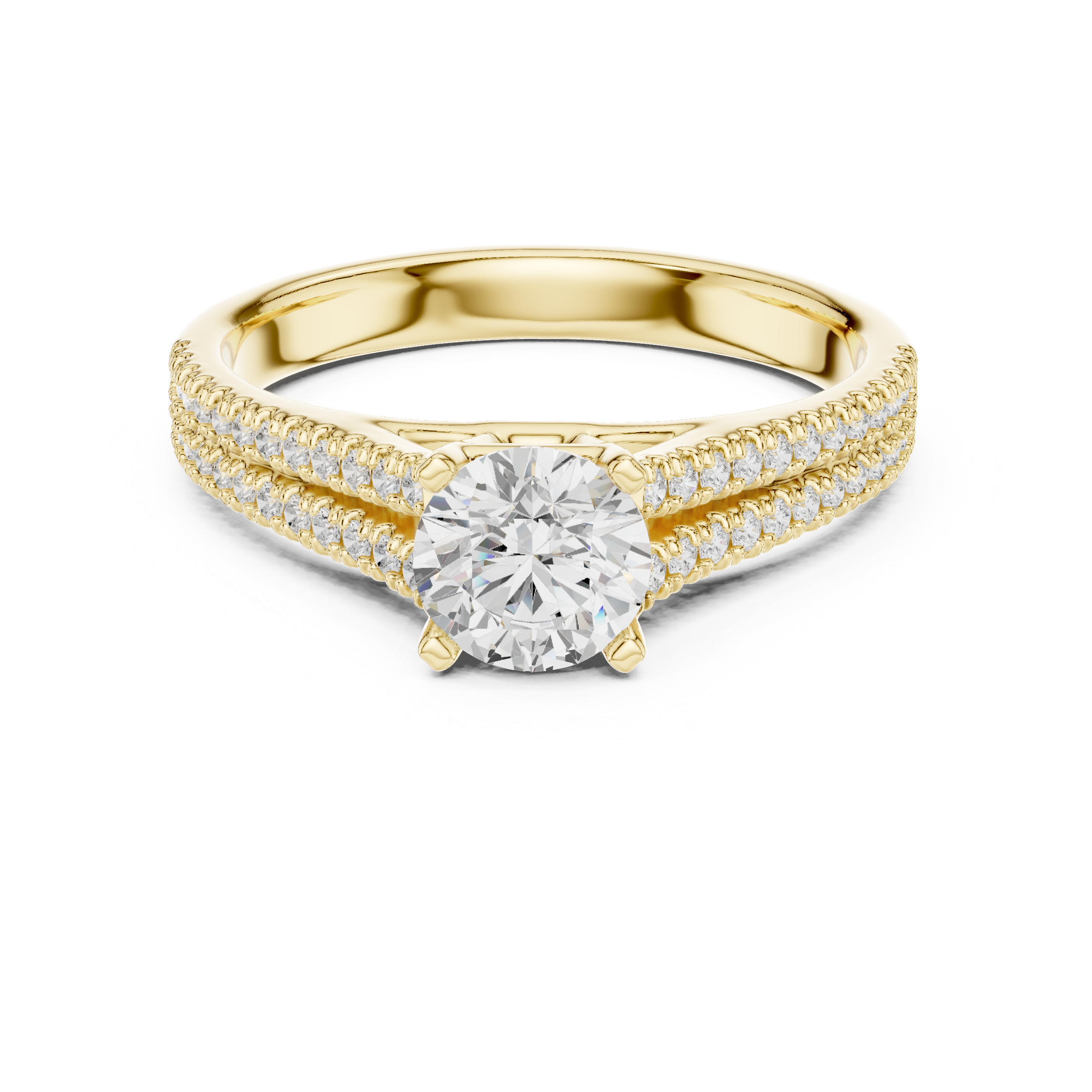 Triple Row Pavé Diamond Engagement Ring – Round Cut Cathedral Solitaire Bridal Ring