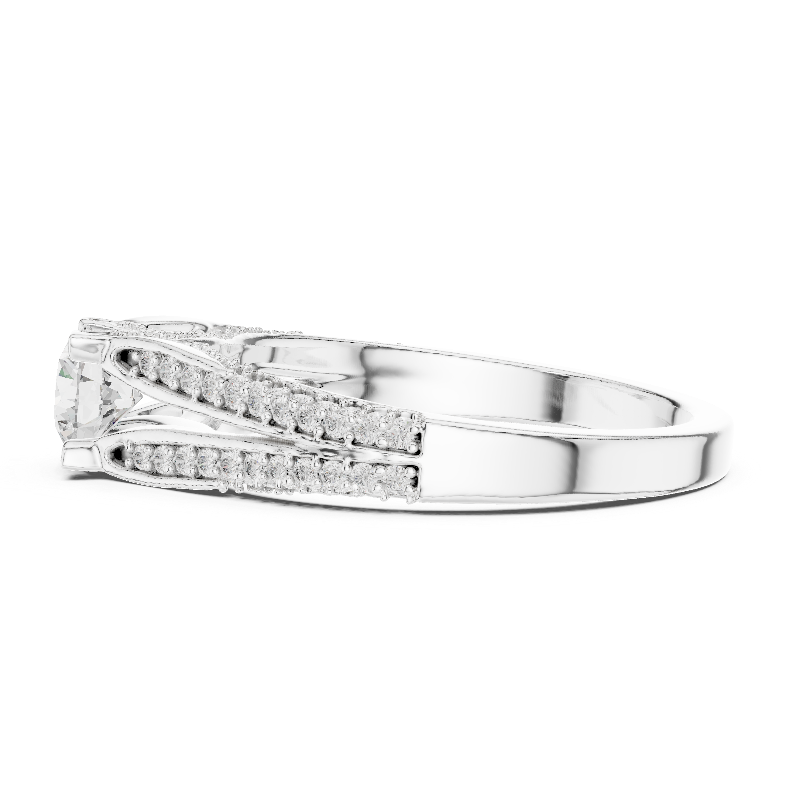 Split Shank Diamond Engagement Ring – Round Cut Pavé Bridal Ring with Cathedral Setting