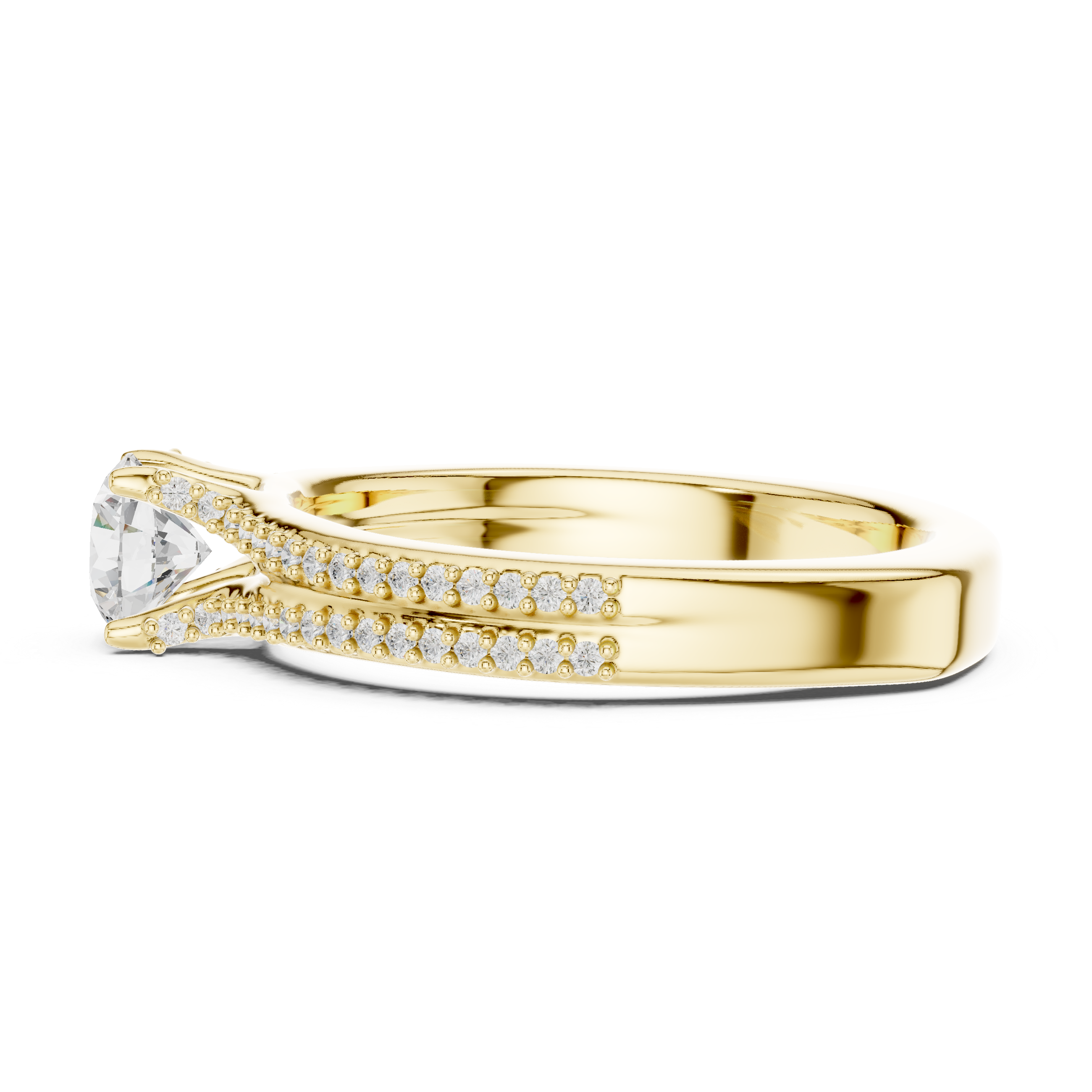 Round Cut Diamond Engagement Ring – Double Row Pavé Solitaire Ring with Elegant Cathedral Band