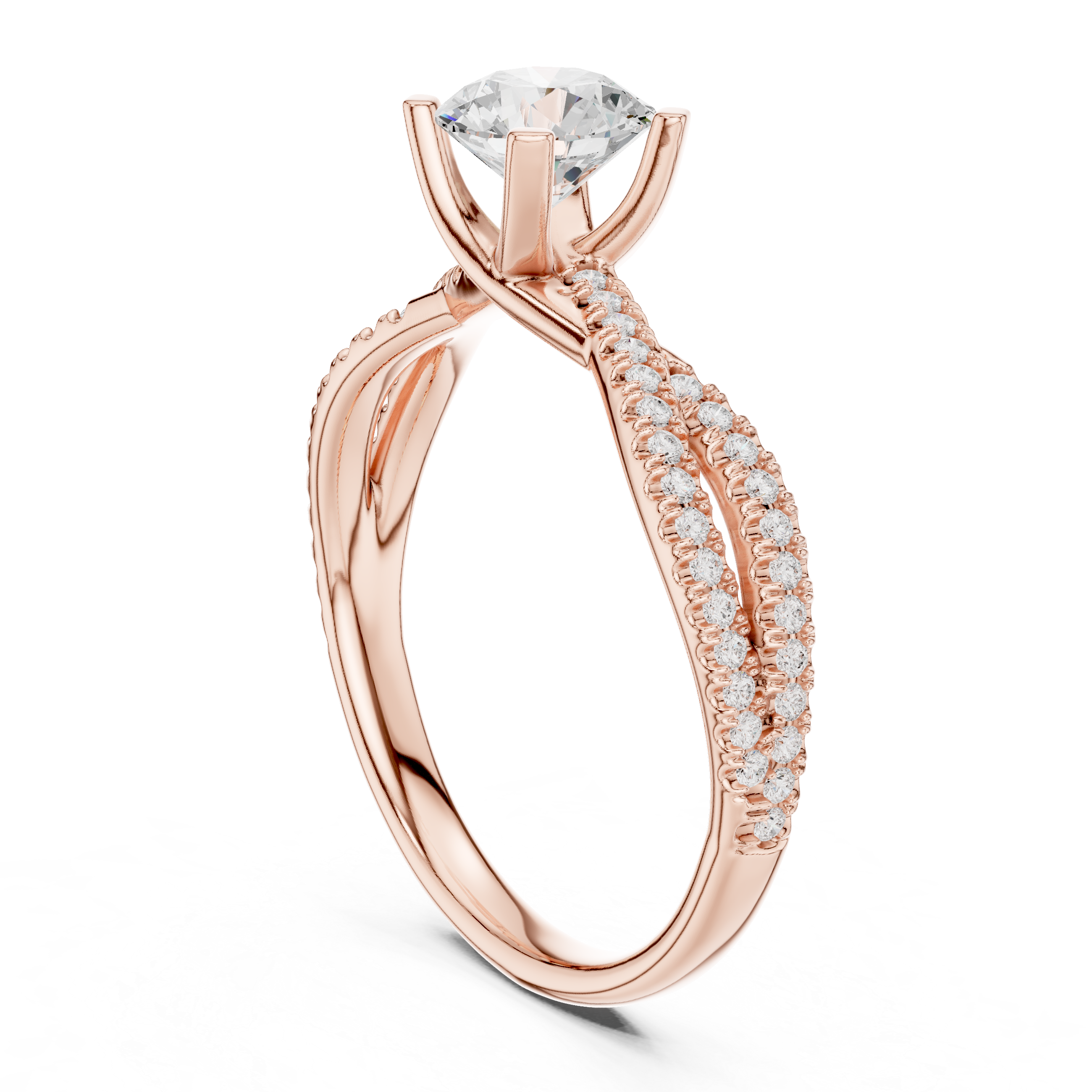Round Cut Diamond Engagement Ring – Twisted Infinity Pavé Band Bridal Ring