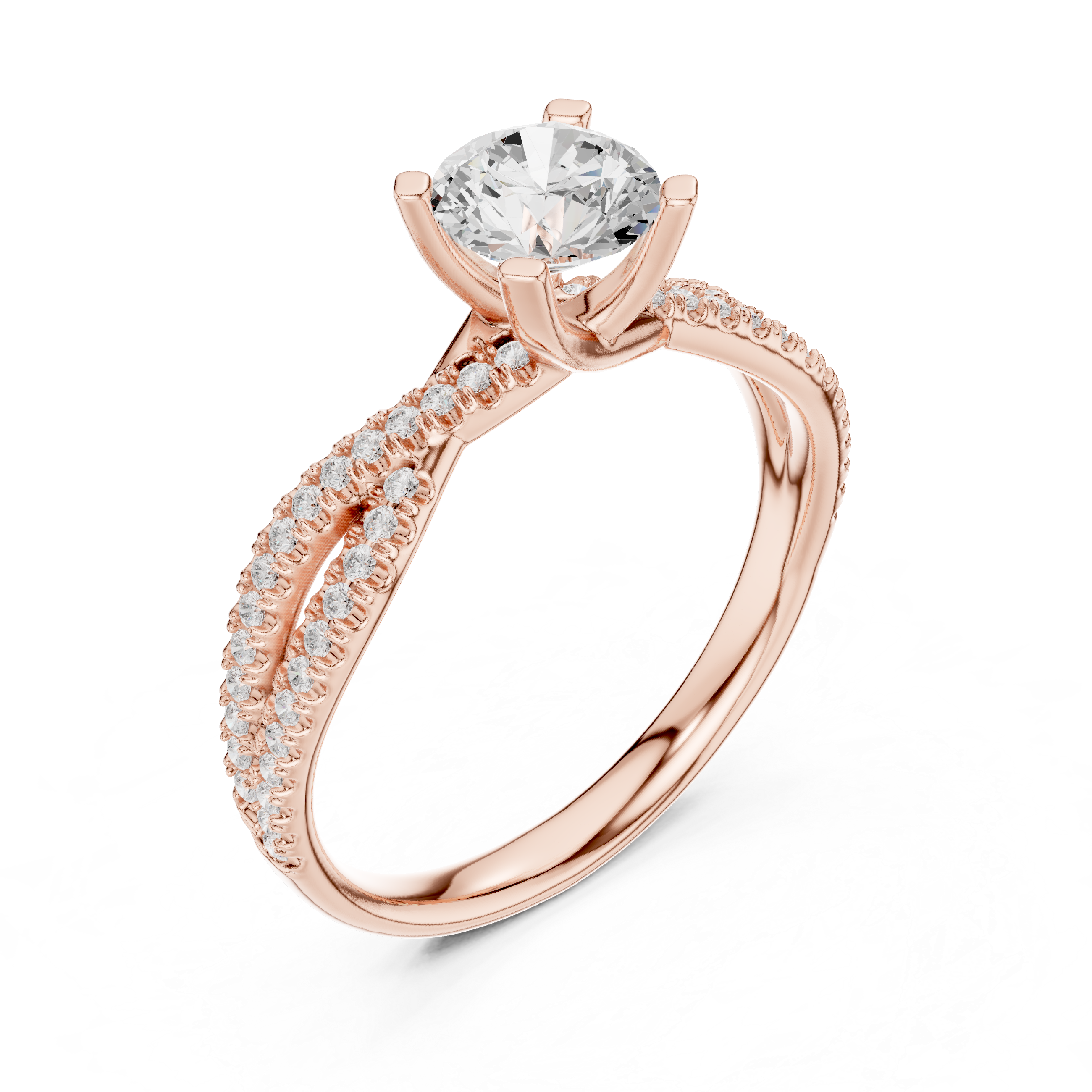 Round Cut Diamond Engagement Ring – Twisted Infinity Pavé Band Bridal Ring