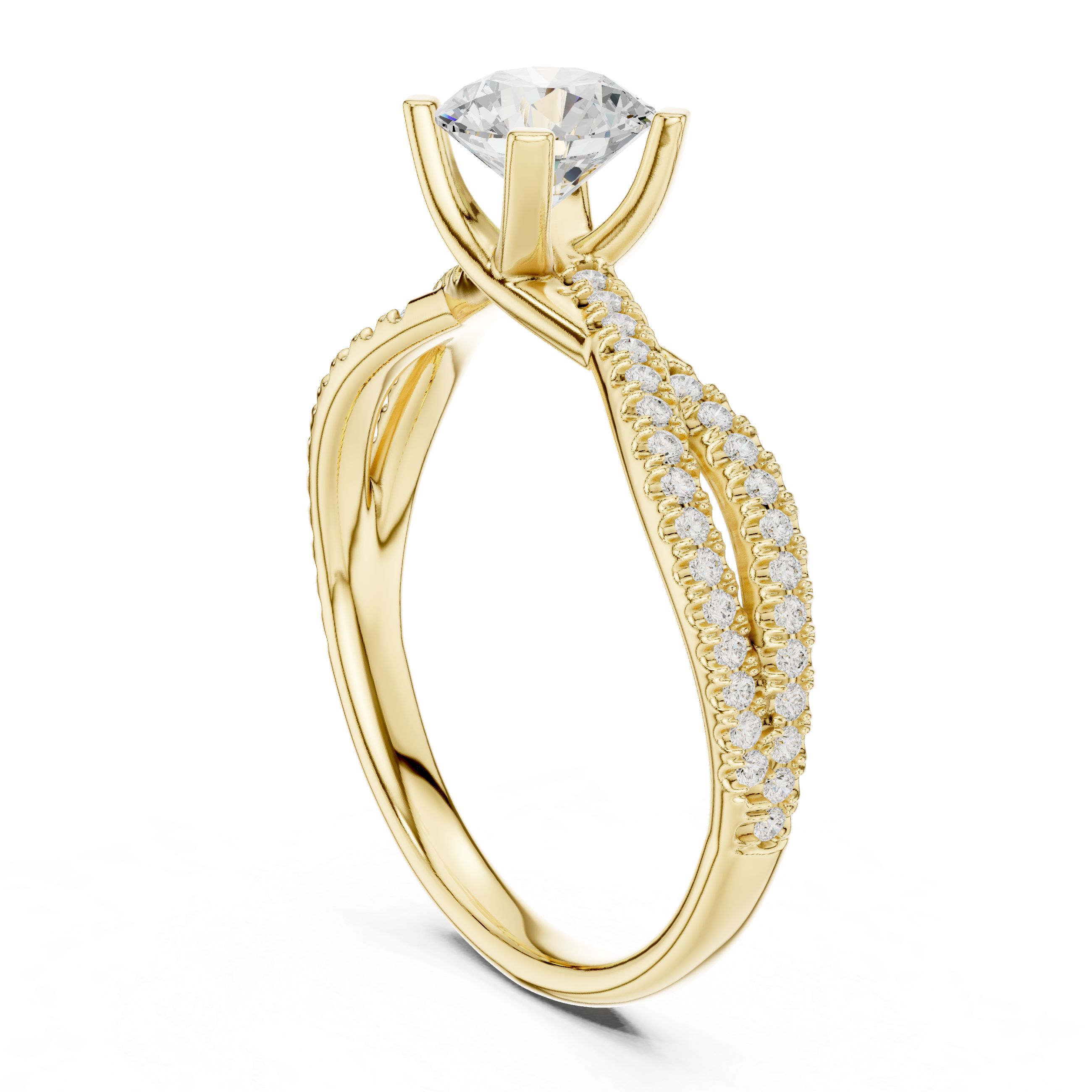 Round Cut Diamond Engagement Ring – Twisted Infinity Pavé Band Bridal Ring