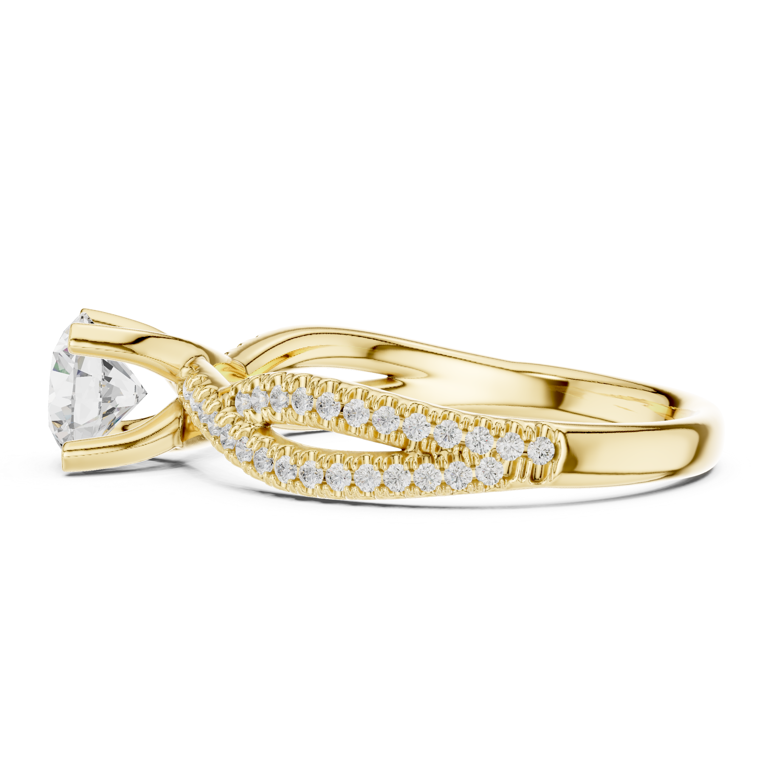 Round Cut Diamond Engagement Ring – Twisted Infinity Pavé Band Bridal Ring