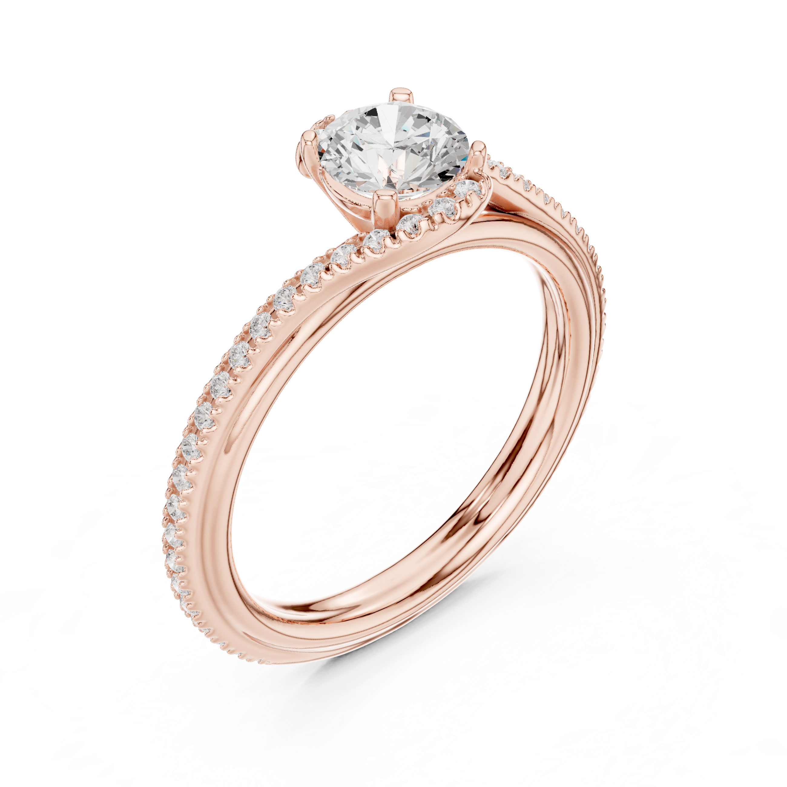 Twisted Bypass Solitaire Engagement Ring with Pavé Diamond Band