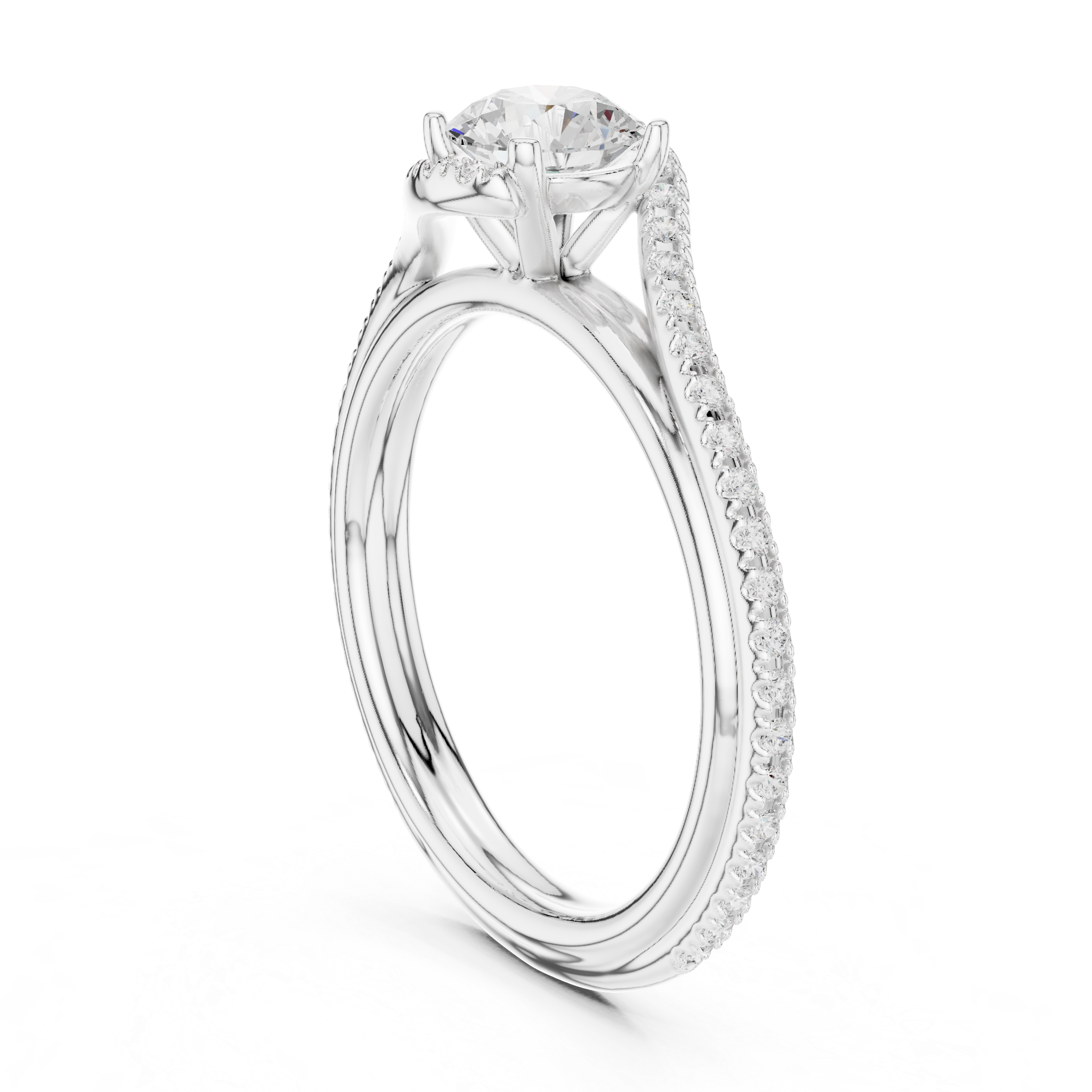 Twisted Bypass Solitaire Engagement Ring with Pavé Diamond Band