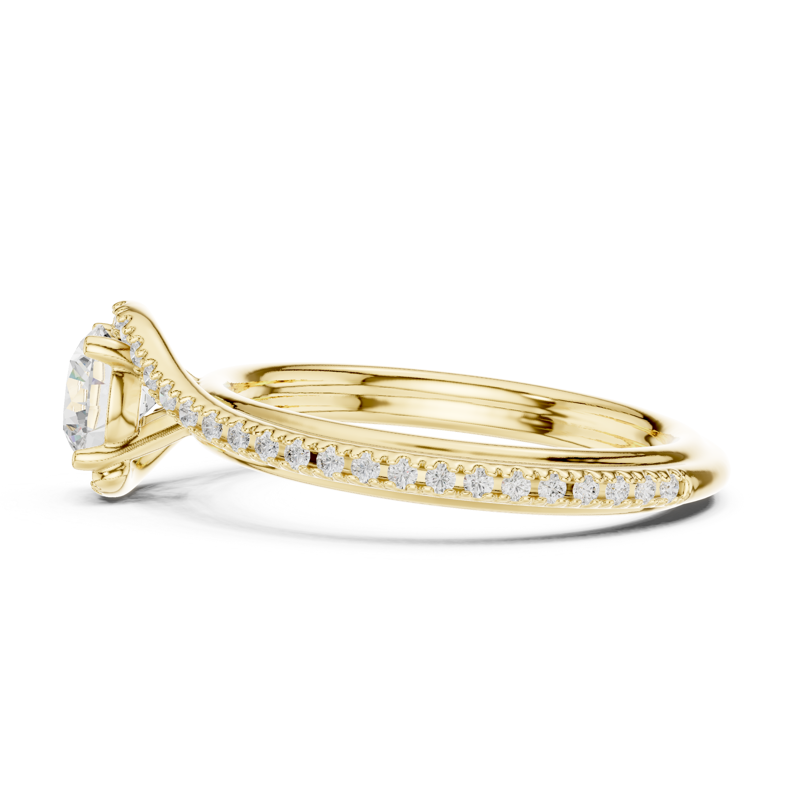 Twisted Bypass Solitaire Engagement Ring with Pavé Diamond Band