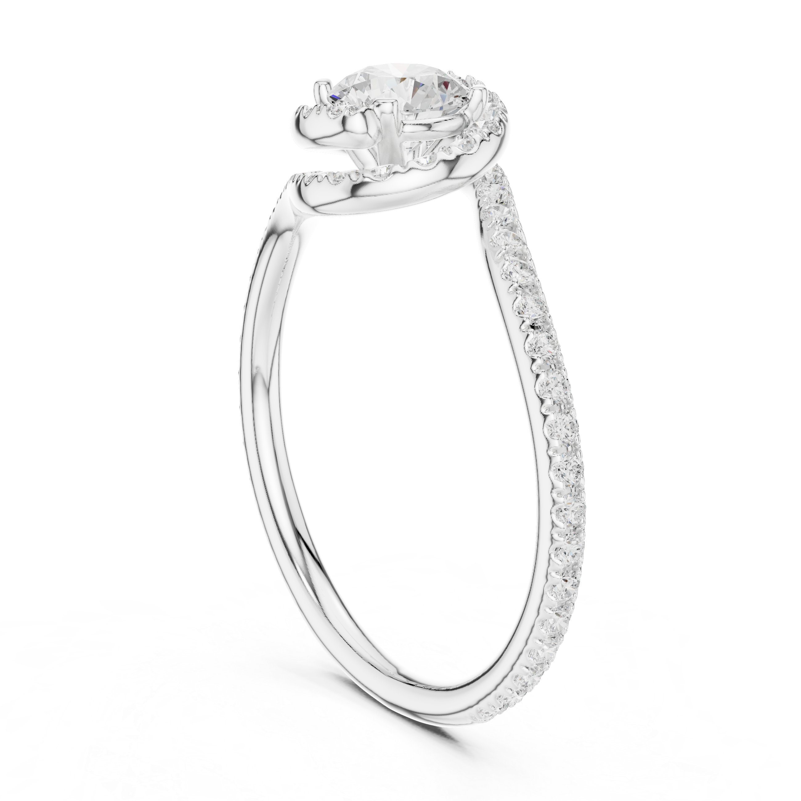 Round Halo Diamond Engagement Ring with Twisted Pavé Band