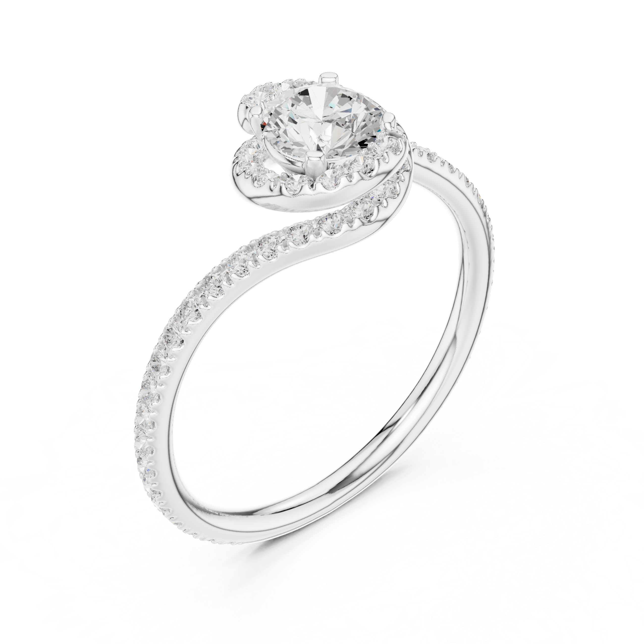 Round Halo Diamond Engagement Ring with Twisted Pavé Band