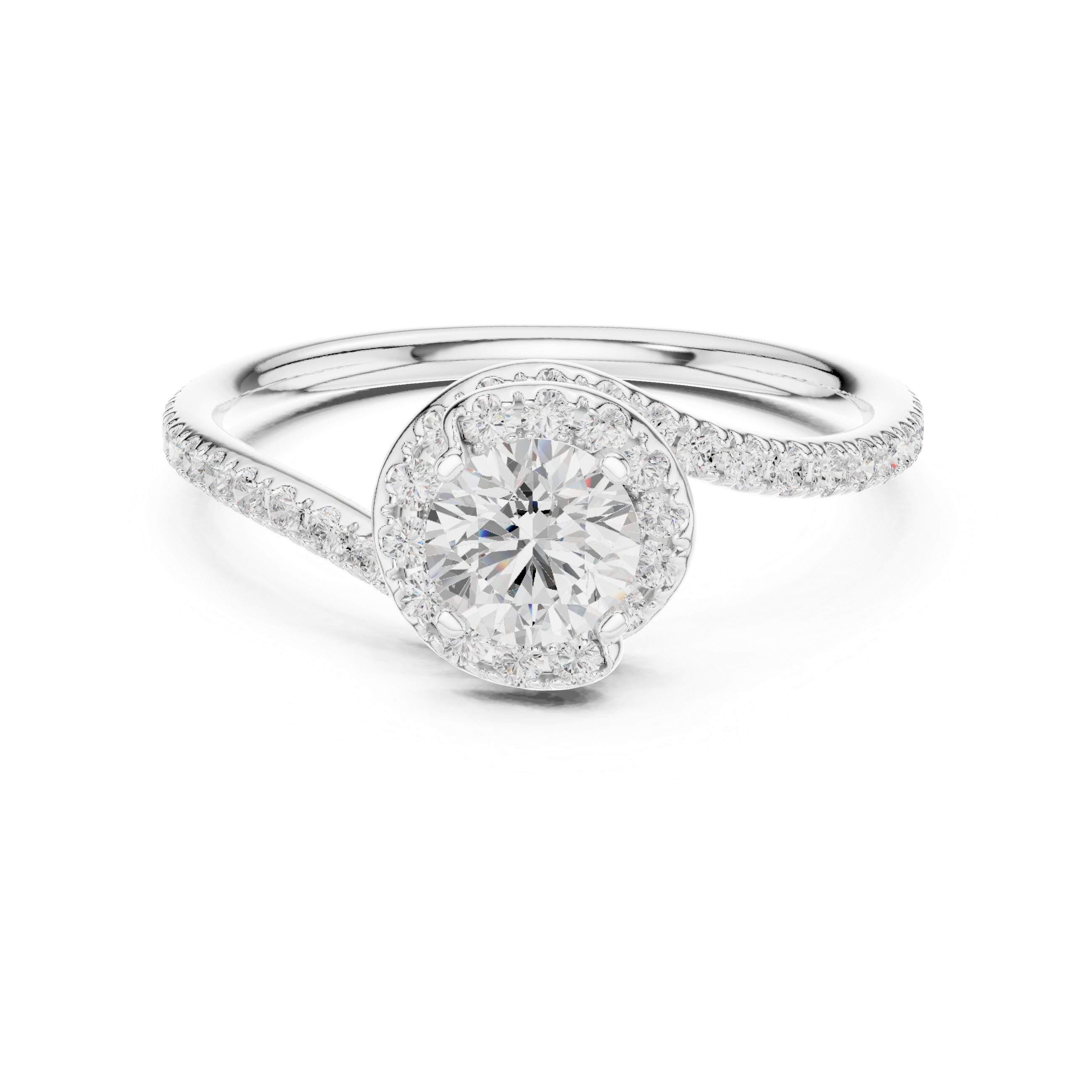 Round Halo Diamond Engagement Ring with Twisted Pavé Band