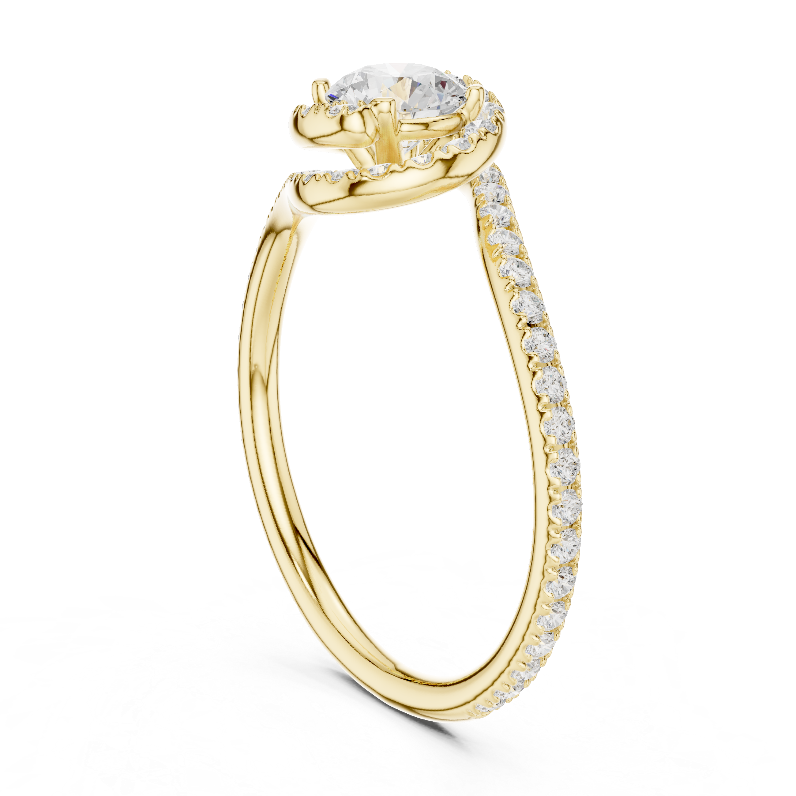 Round Halo Diamond Engagement Ring with Twisted Pavé Band