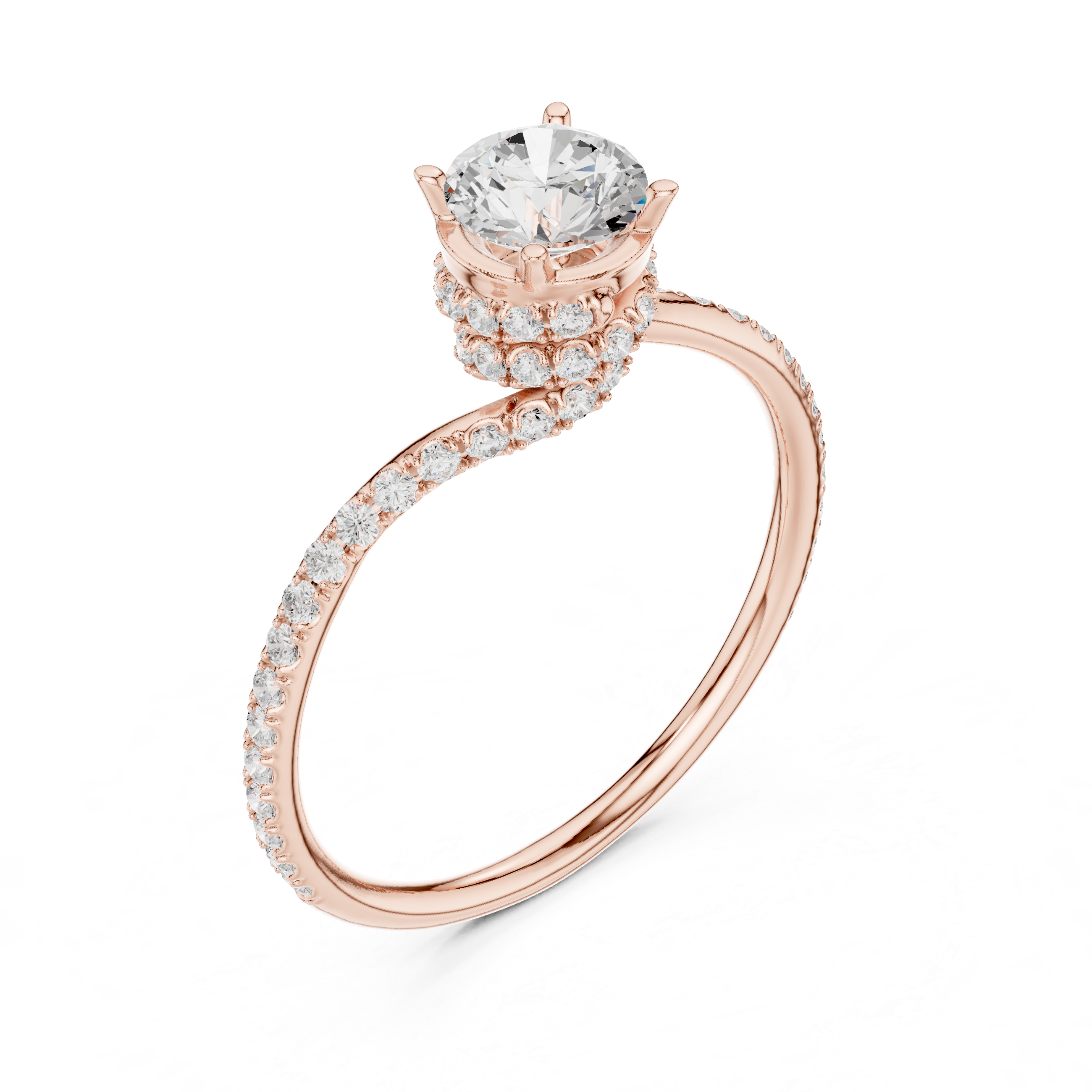 Twisted Pavé Halo Solitaire Engagement Ring – Round Diamond Promise Ring