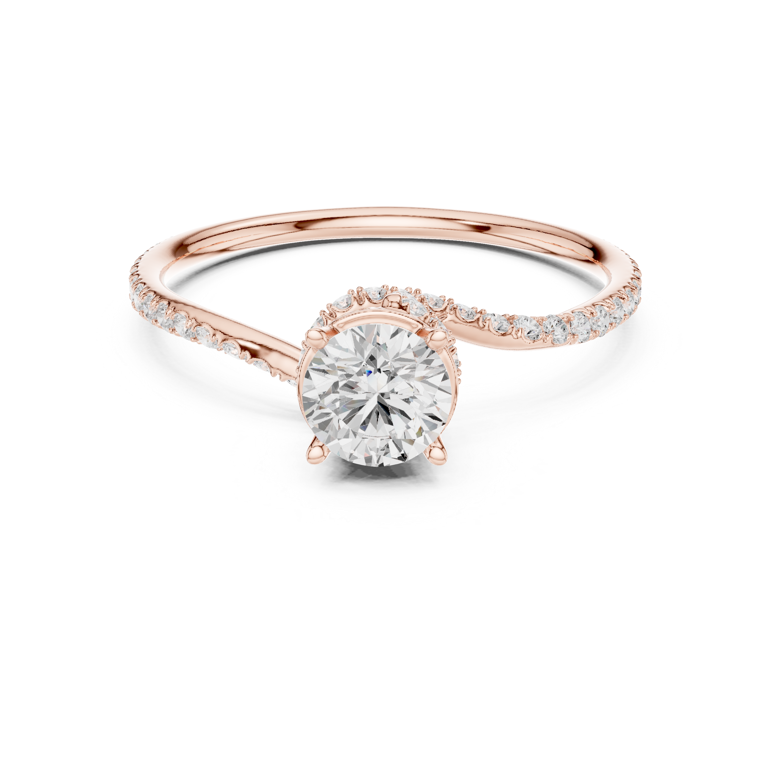 Twisted Pavé Halo Solitaire Engagement Ring – Round Diamond Promise Ring
