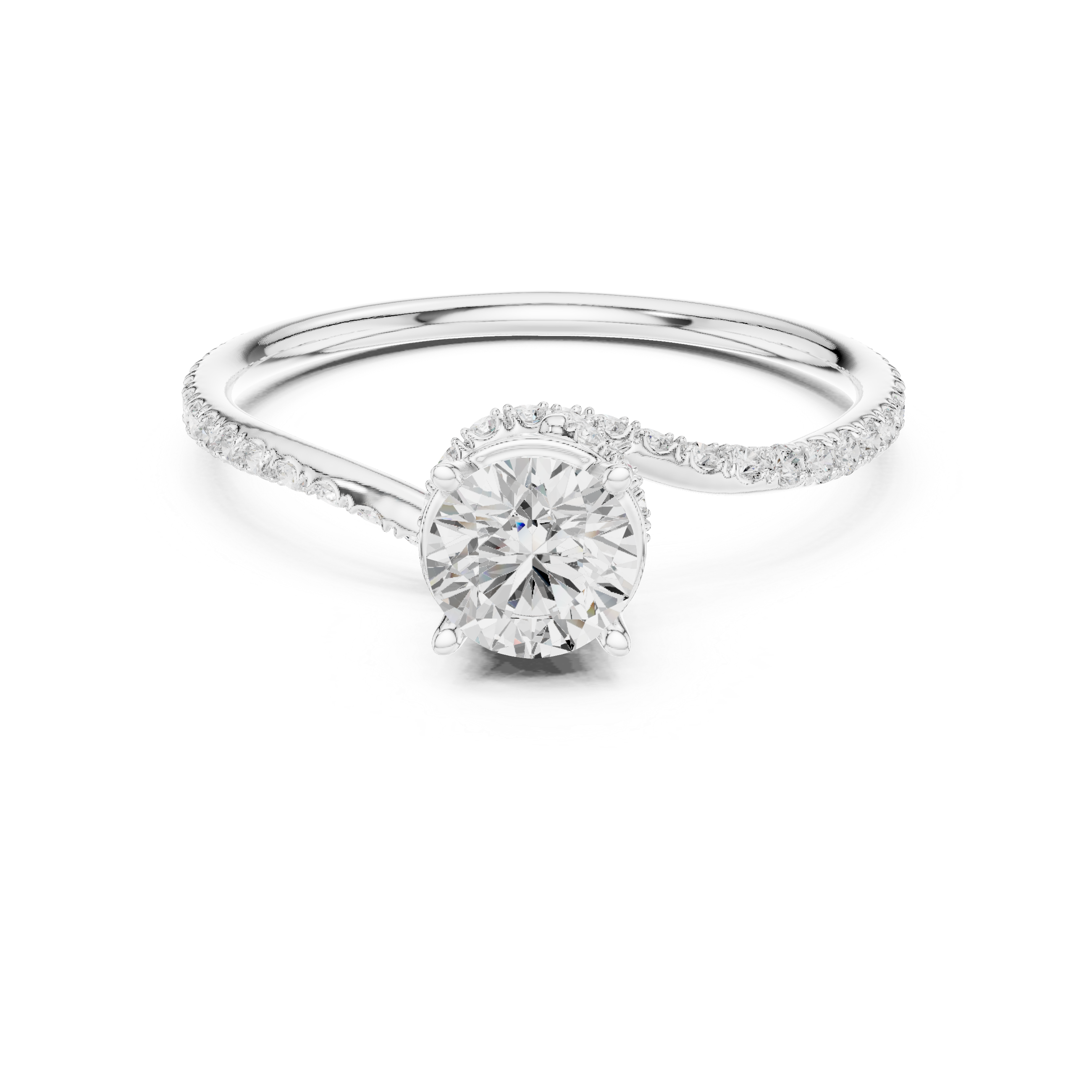 Twisted Pavé Halo Solitaire Engagement Ring – Round Diamond Promise Ring