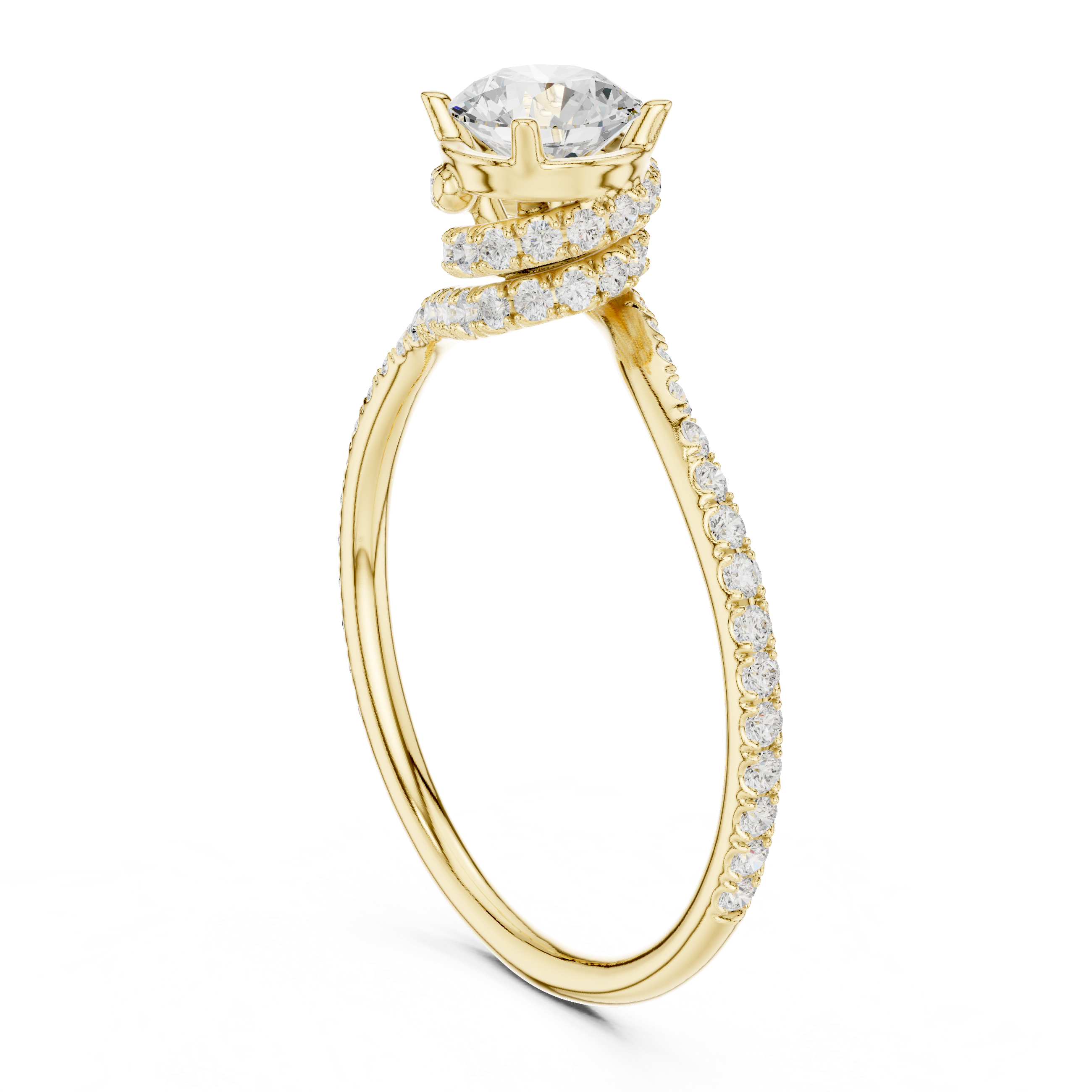 Twisted Pavé Halo Solitaire Engagement Ring – Round Diamond Promise Ring