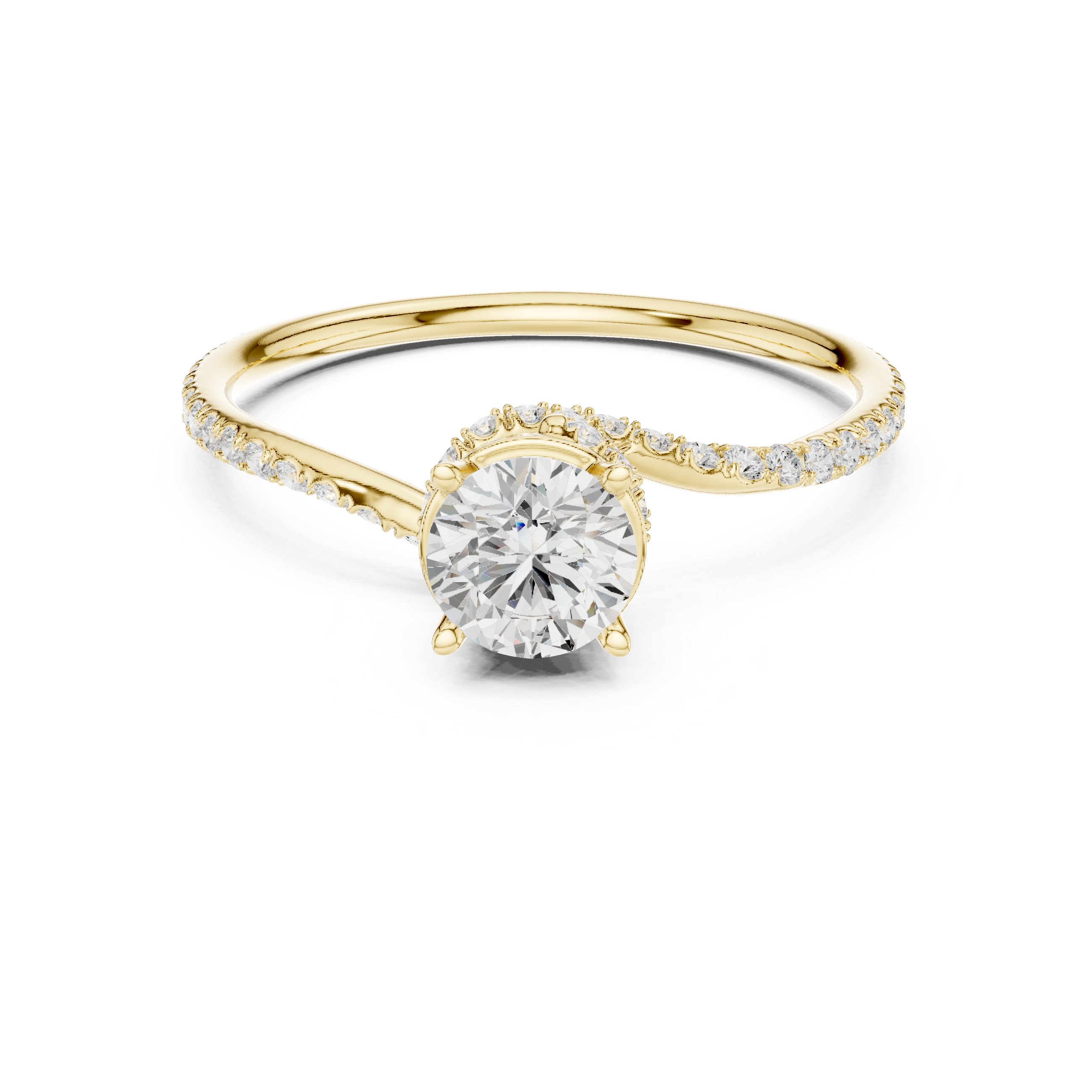 Twisted Pavé Halo Solitaire Engagement Ring – Round Diamond Promise Ring