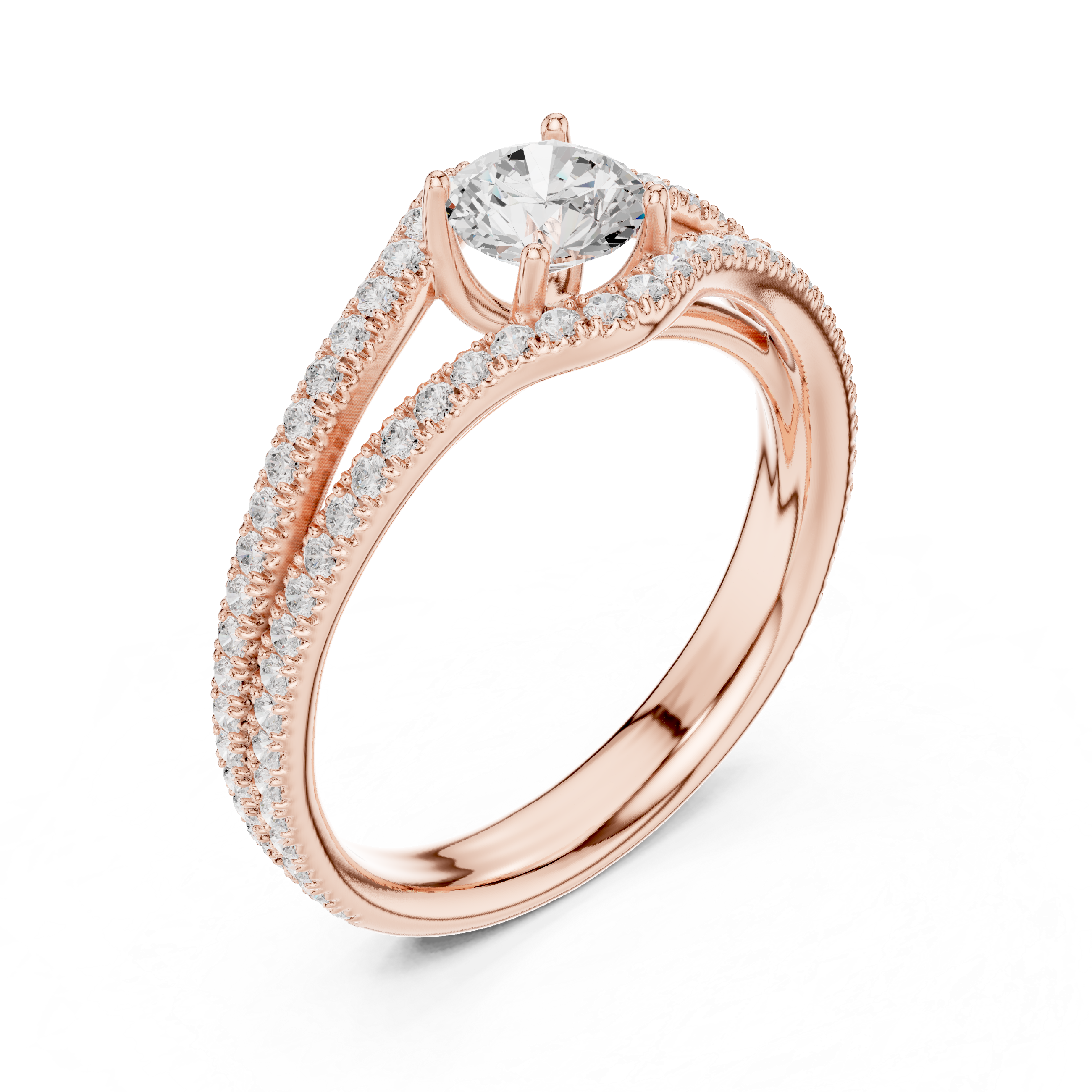 Double Row Pavé Diamond Engagement Ring – Split Shank Solitaire Ring