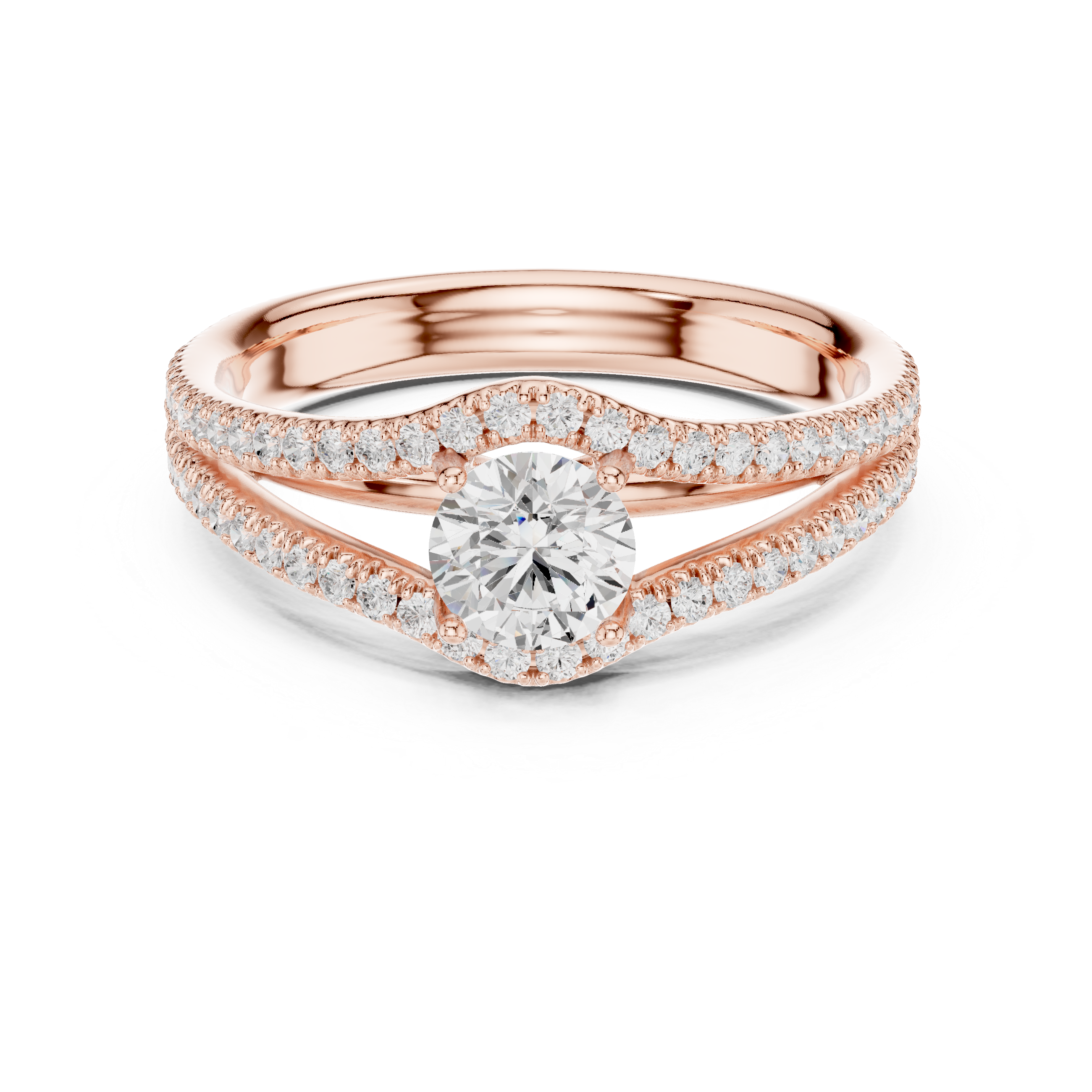 Double Row Pavé Diamond Engagement Ring – Split Shank Solitaire Ring