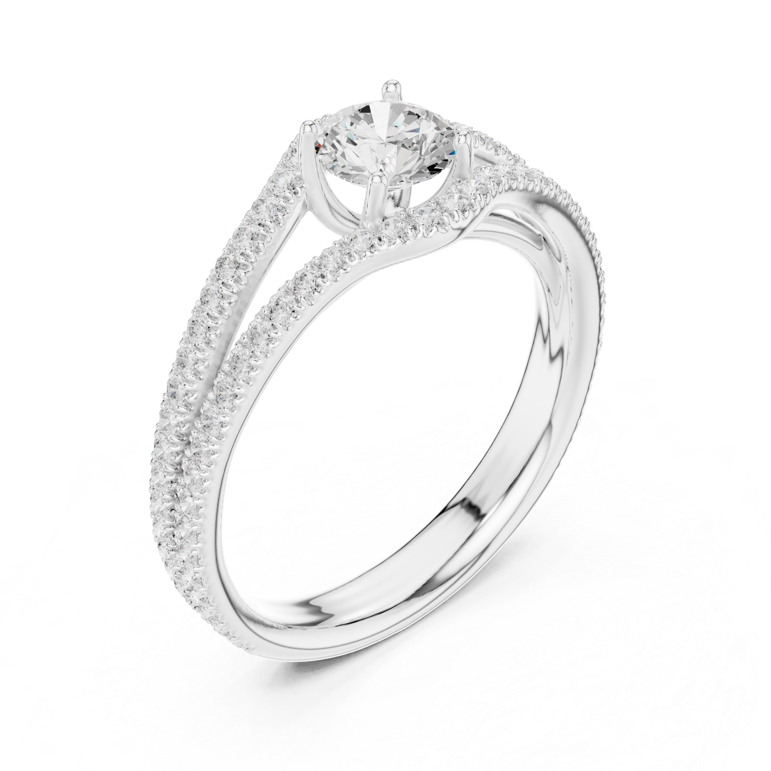 Double Row Pavé Diamond Engagement Ring – Split Shank Solitaire Ring