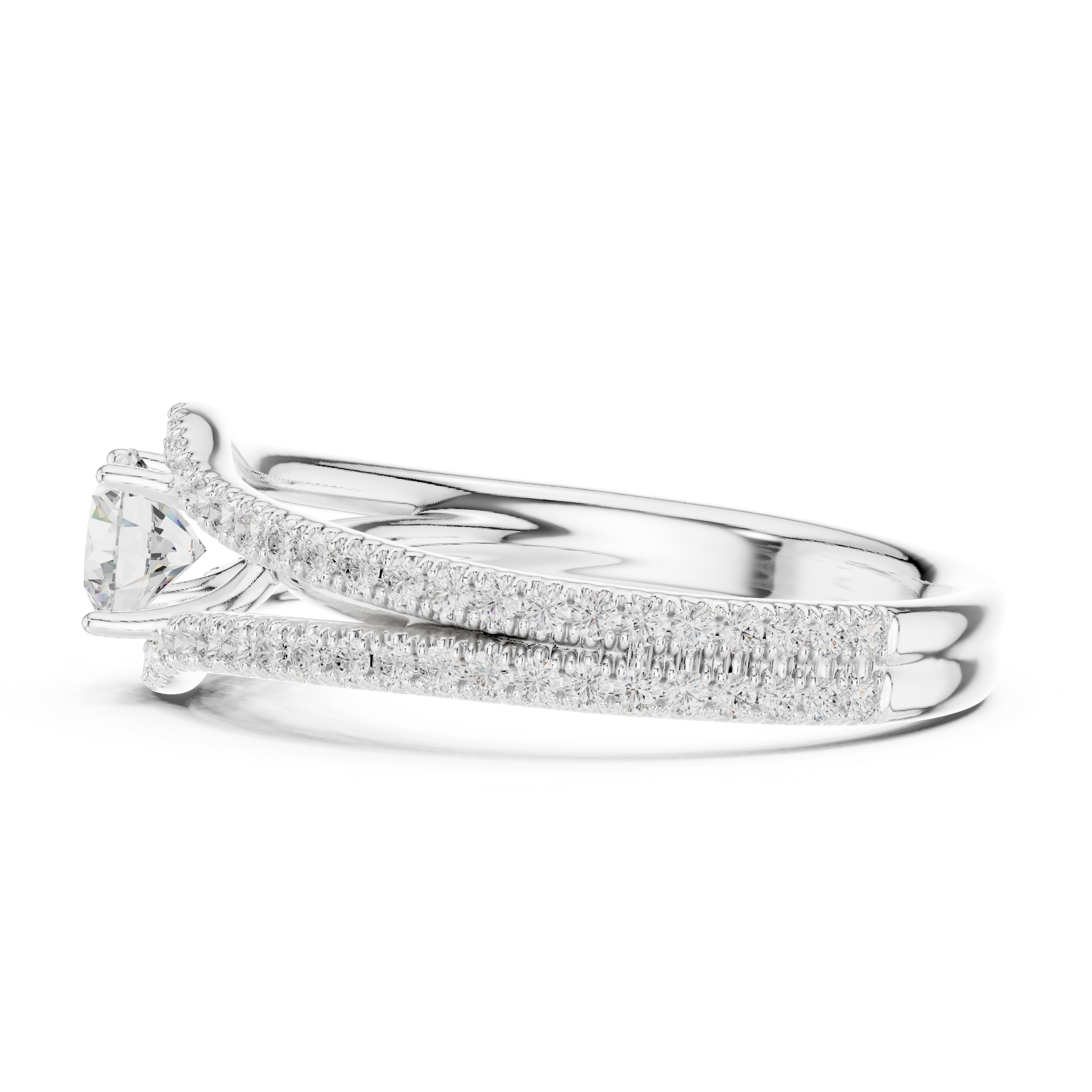 Double Row Pavé Diamond Engagement Ring – Split Shank Solitaire Ring