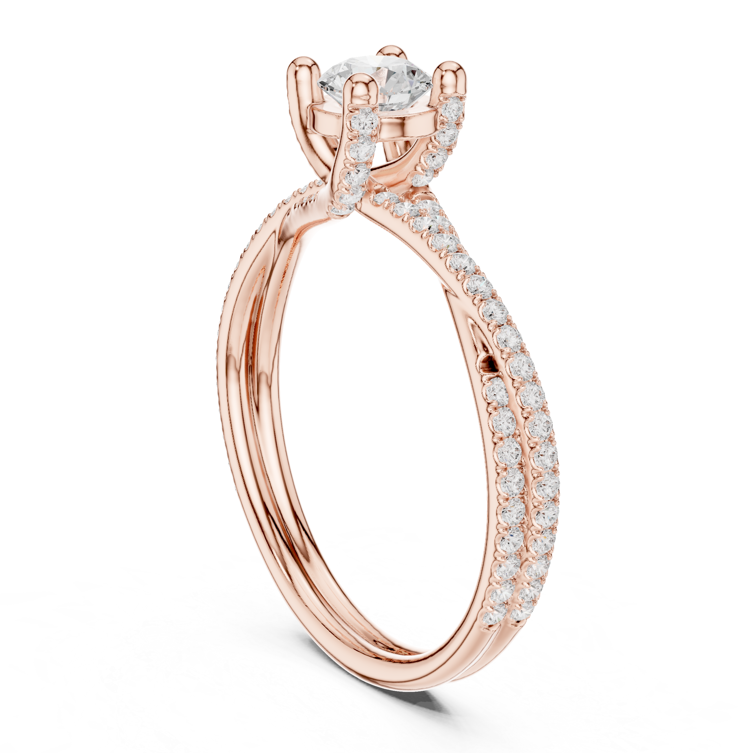 Twisted Split Shank Diamond Engagement Ring – Pavé Solitaire Ring