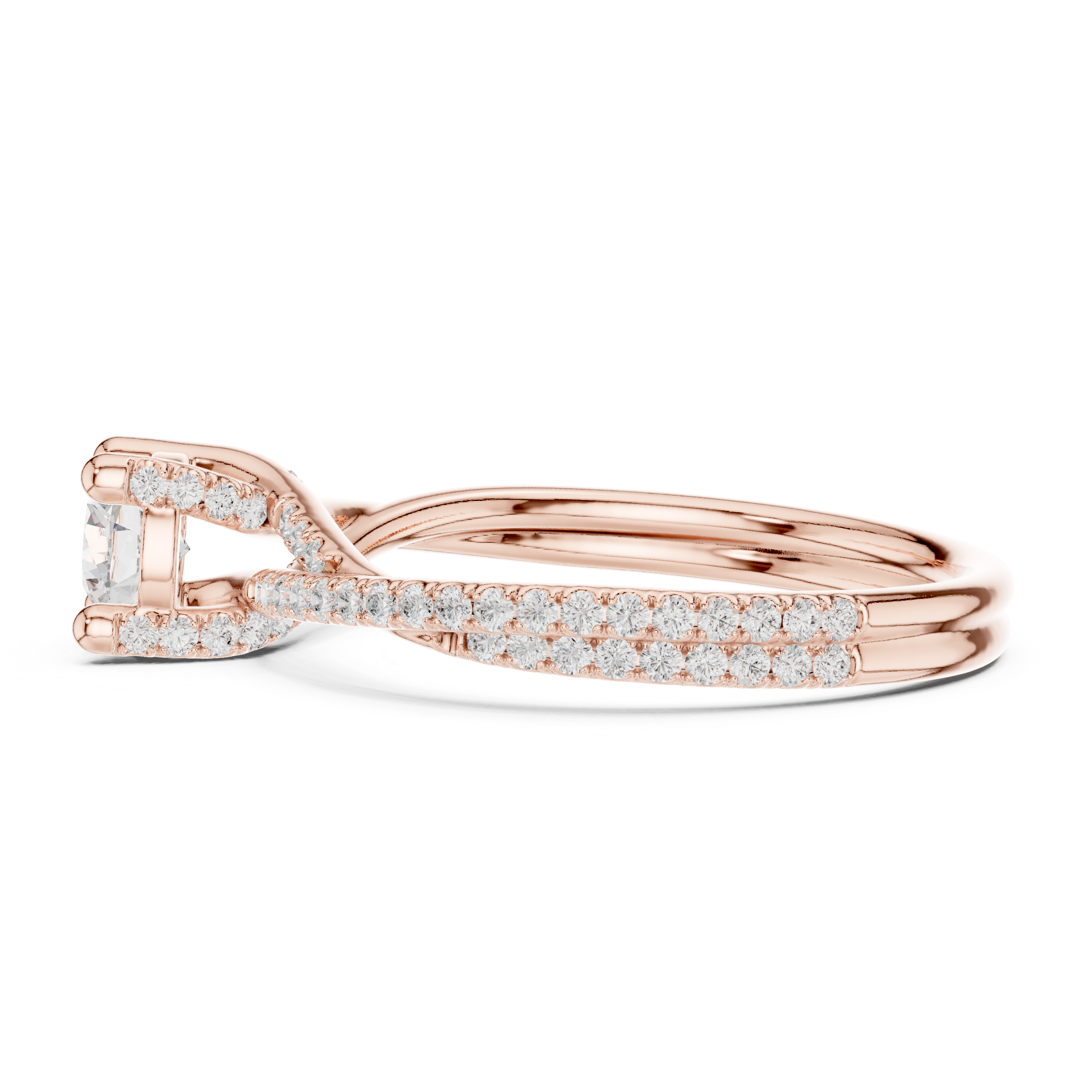 Twisted Split Shank Diamond Engagement Ring – Pavé Solitaire Ring