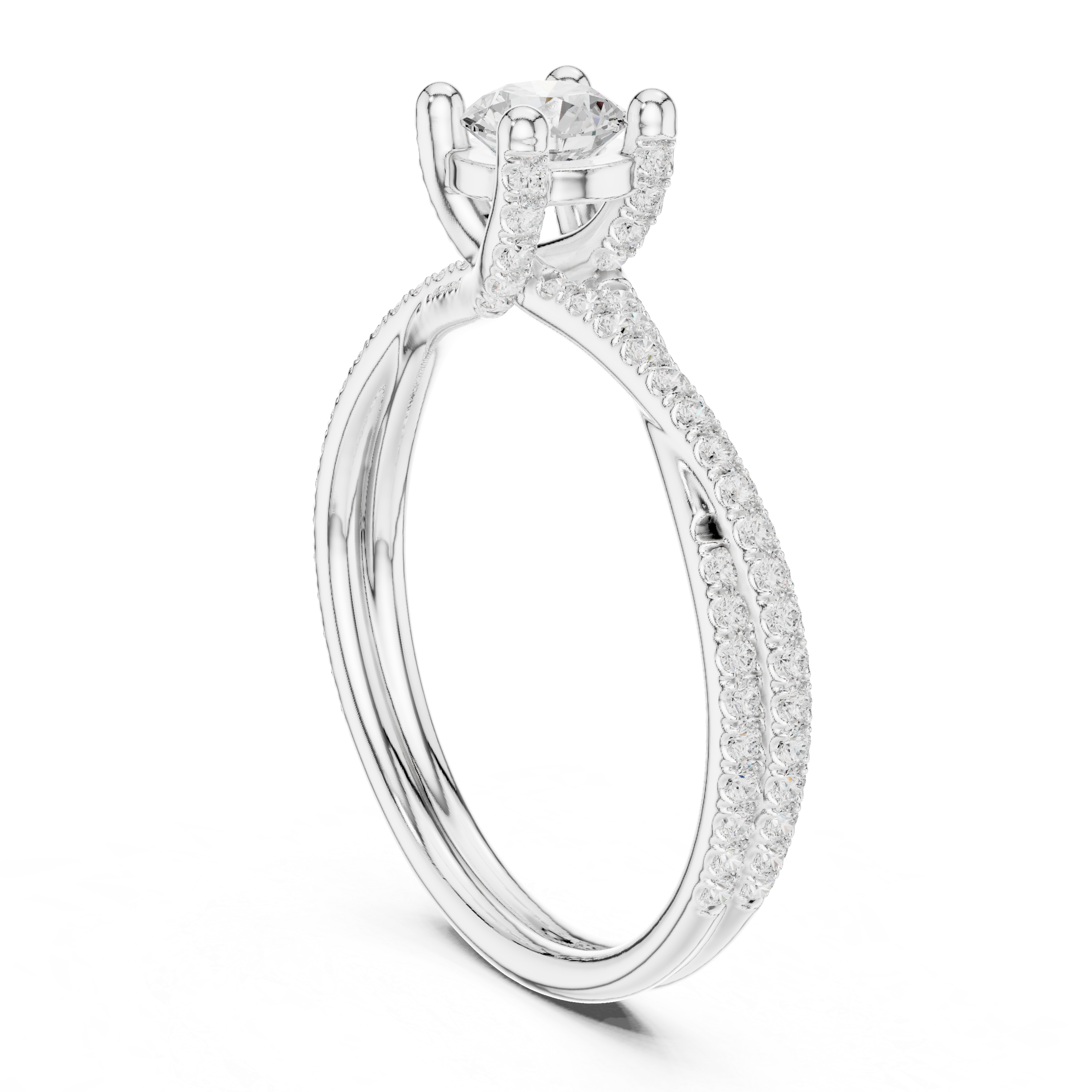 Twisted Split Shank Diamond Engagement Ring – Pavé Solitaire Ring