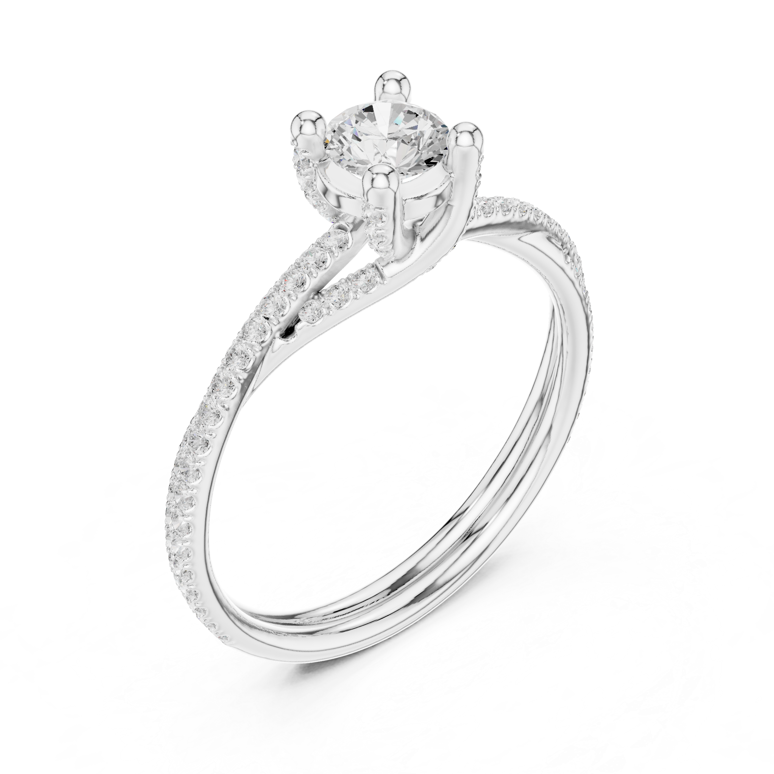 Twisted Split Shank Diamond Engagement Ring – Pavé Solitaire Ring
