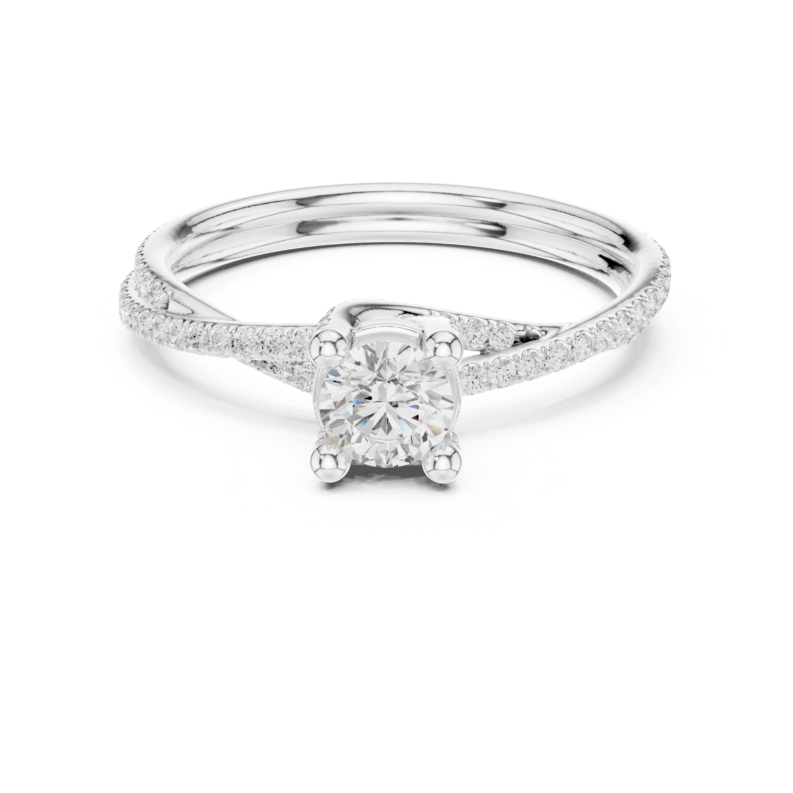 Twisted Split Shank Diamond Engagement Ring – Pavé Solitaire Ring