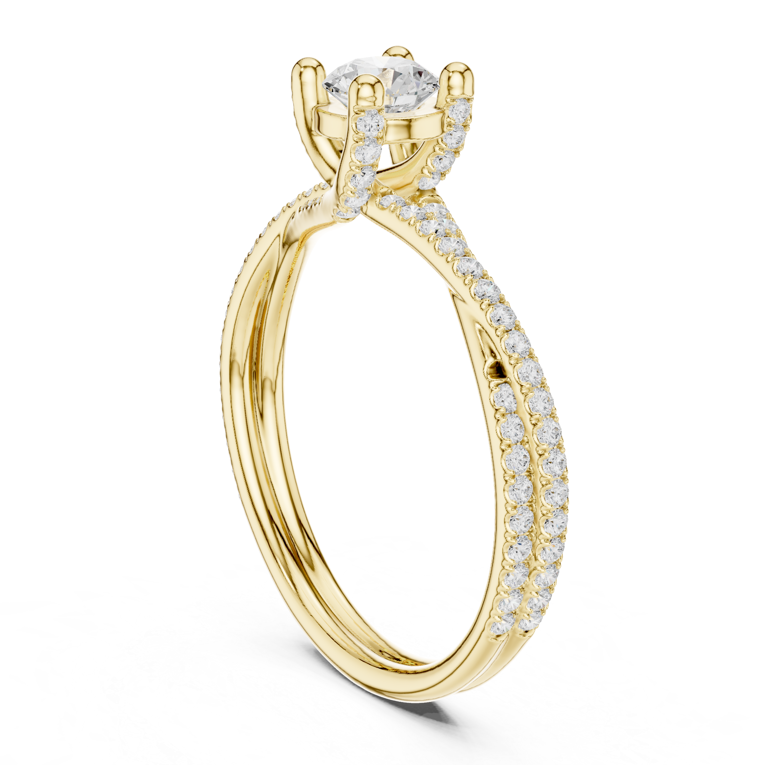Twisted Split Shank Diamond Engagement Ring – Pavé Solitaire Ring