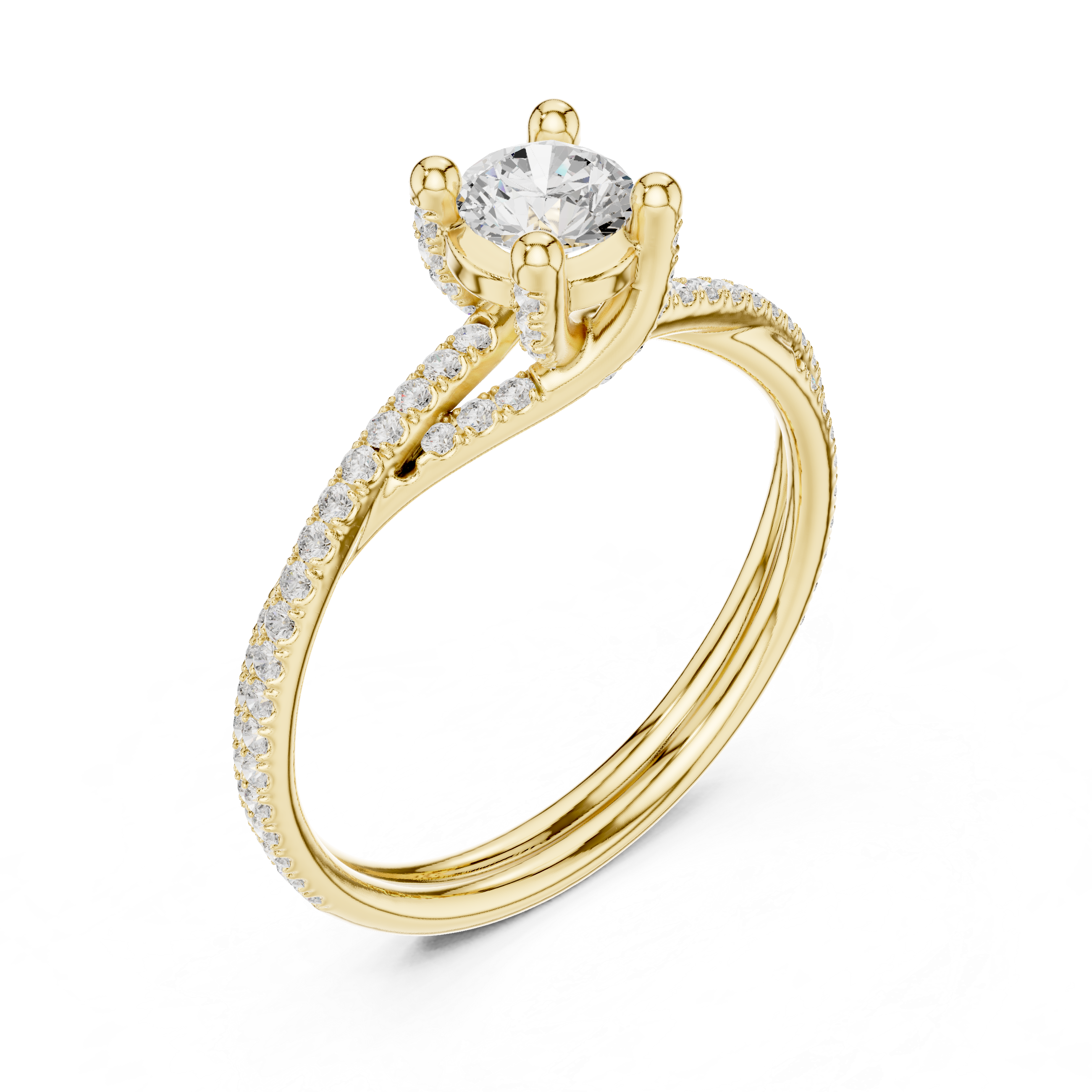 Twisted Split Shank Diamond Engagement Ring – Pavé Solitaire Ring