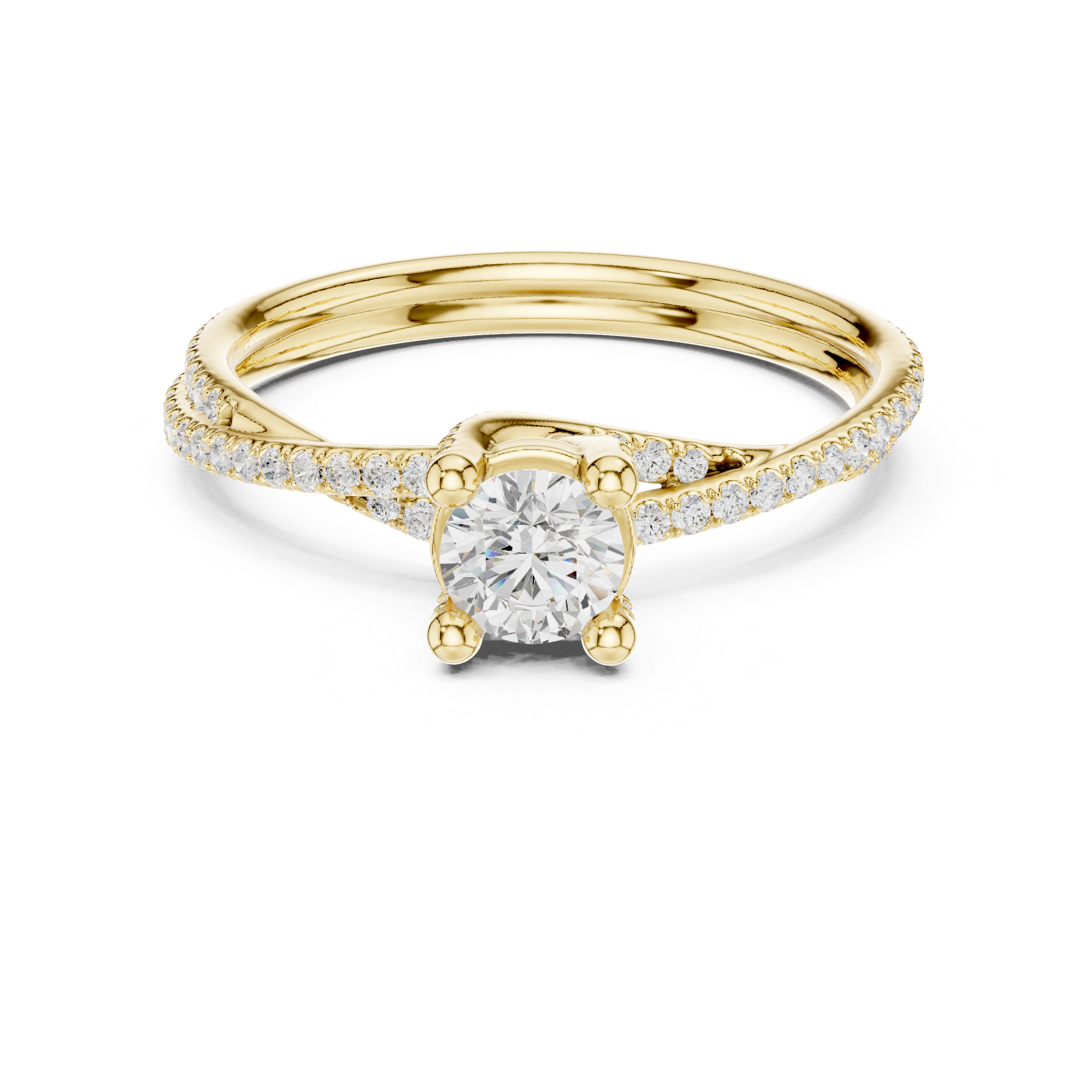 Twisted Split Shank Diamond Engagement Ring – Pavé Solitaire Ring